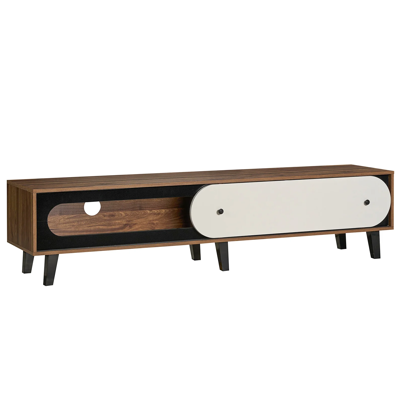 TV Stand for 80 Inch TVs Mid Century Modern Entertainment Center with Sliding Door Cabinet, Walnut - Image 5
