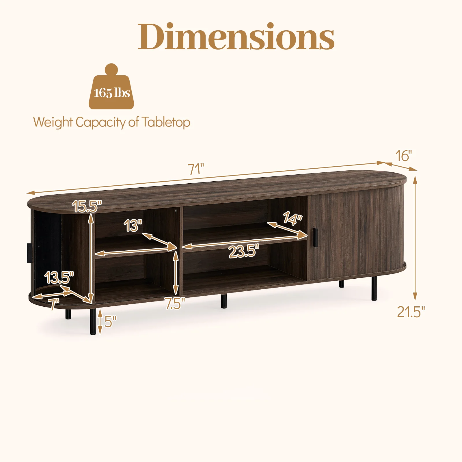 TV Stand For 80 Inch TVs, Mid Century Modern, Walnut - Image 5