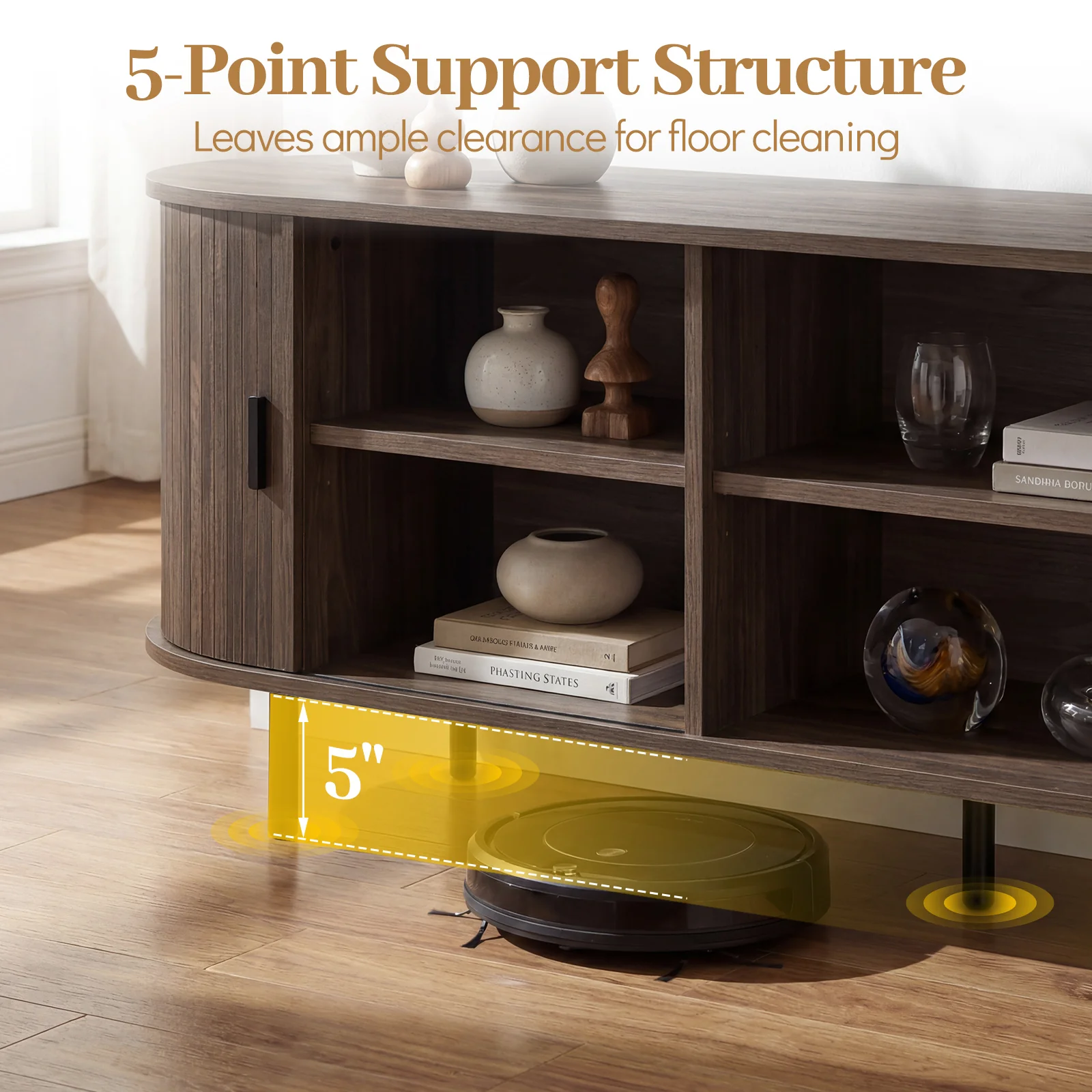 TV Stand For 80 Inch TVs, Mid Century Modern, Walnut - Image 9