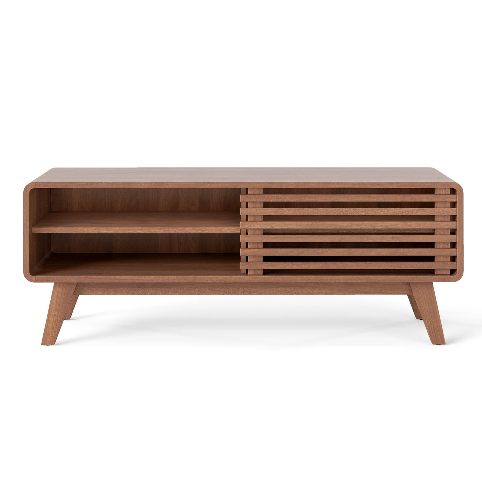TV Stand for TVs up to 55" with Sliding Door and Adjustable Shelves for Living Room, Walnut - Image 5