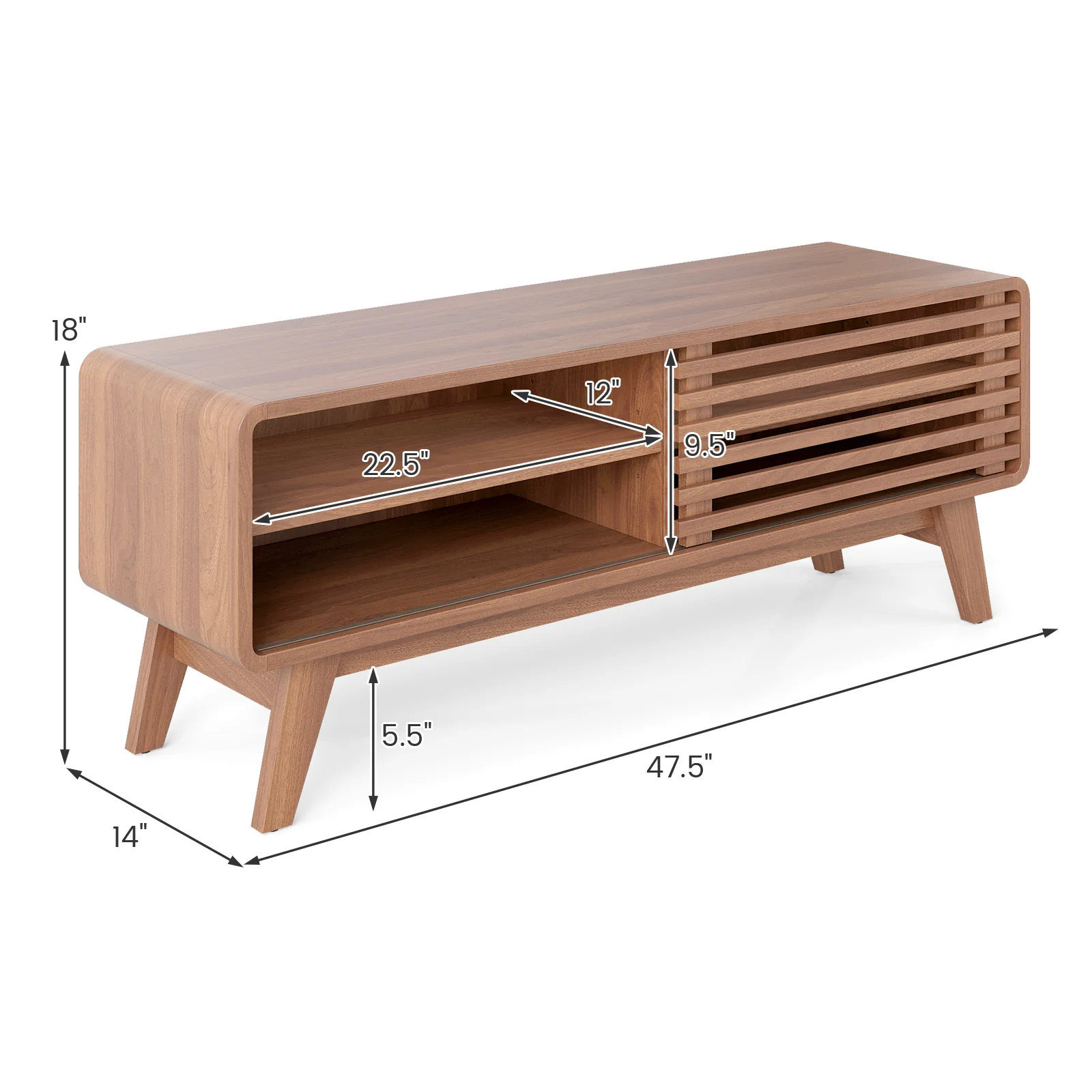 TV Stand for TVs up to 55" with Sliding Door and Adjustable Shelves for Living Room, Walnut - Image 6