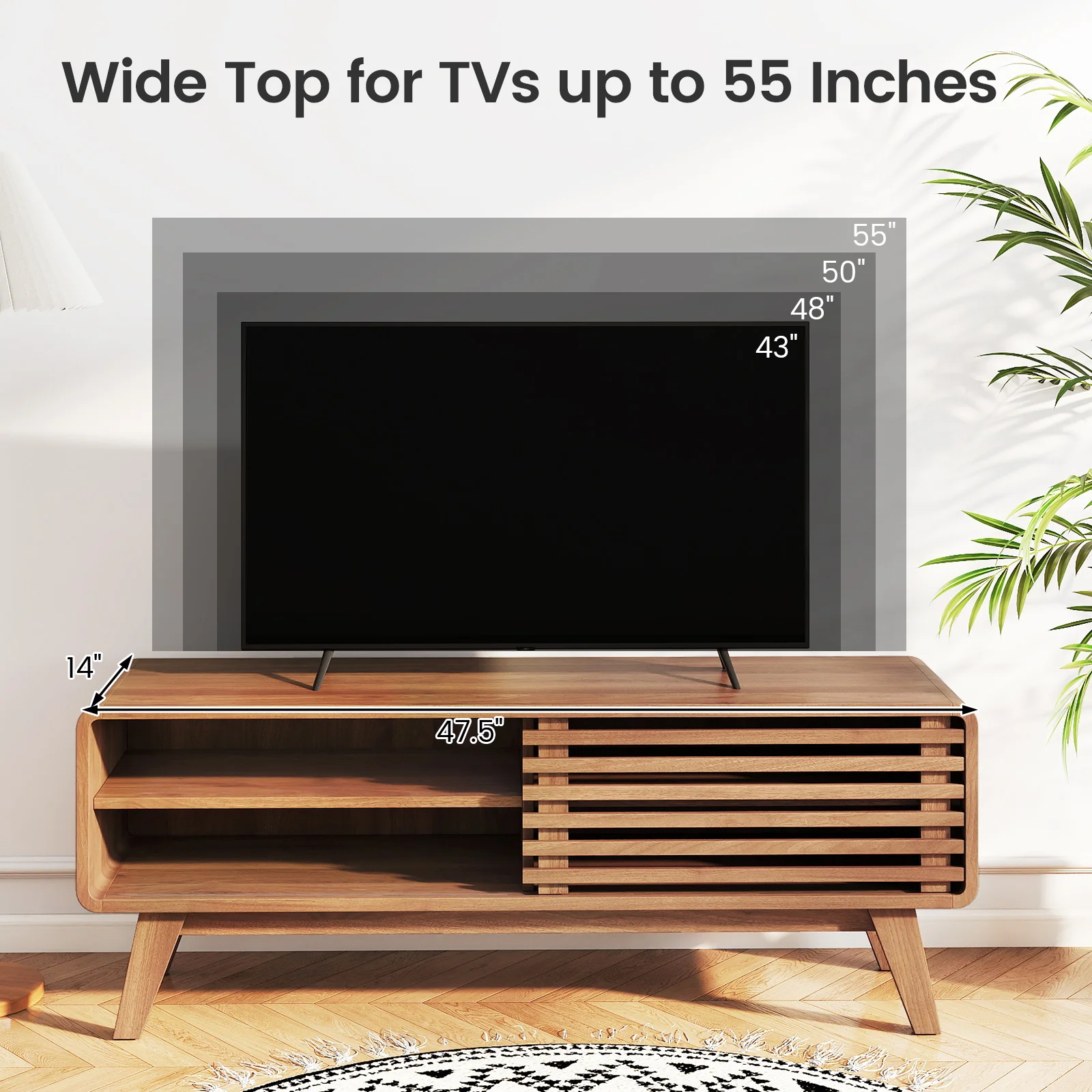 TV Stand for TVs up to 55" with Sliding Door and Adjustable Shelves for Living Room, Walnut - Image 9