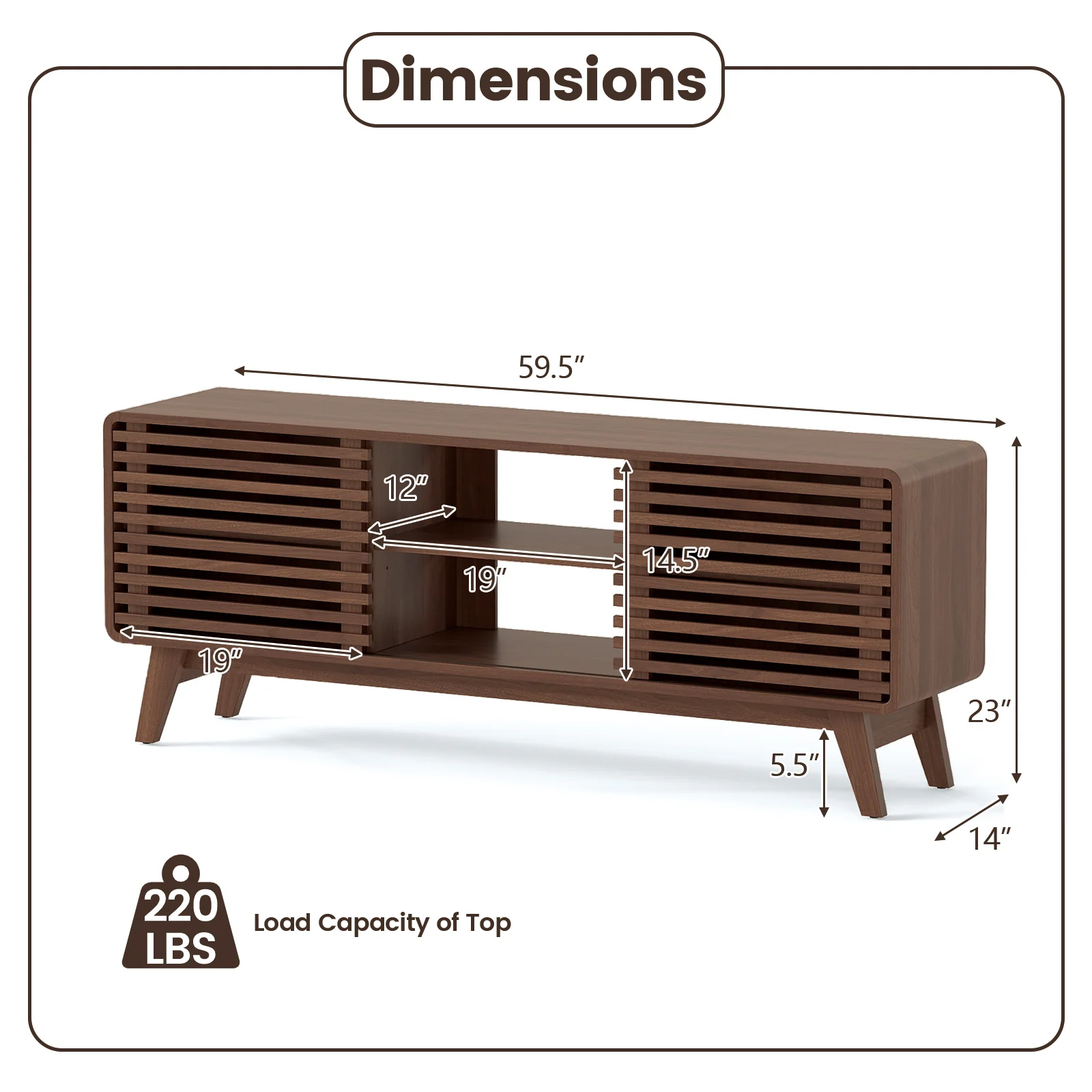 TV Stand for TVs up to 65" with Sliding Doors and Adjustable Shelves for Living Room, Walnut - Image 5