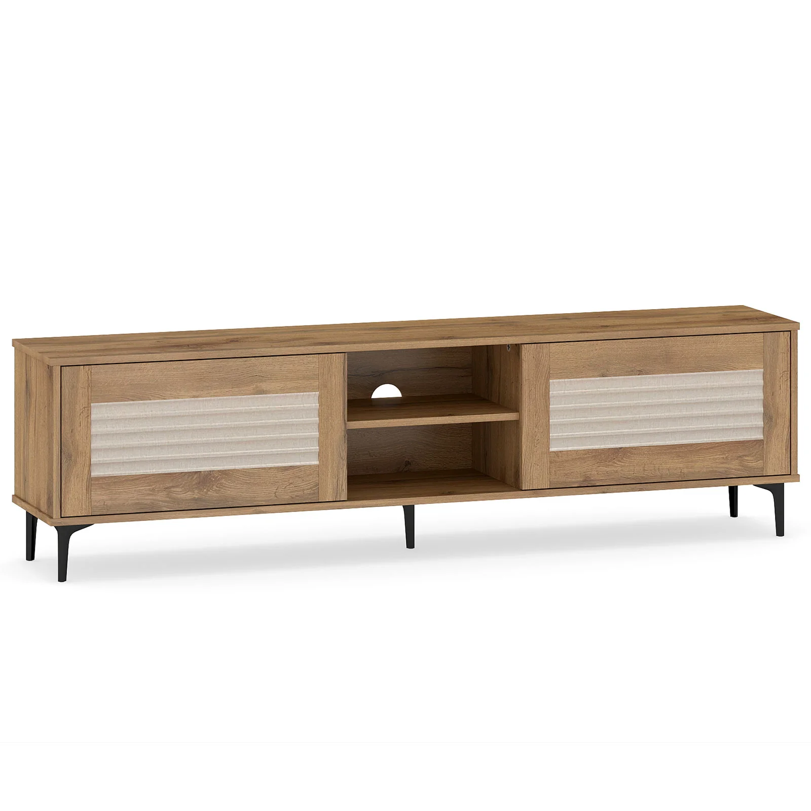 TV Stand for TVs up to 70 Inch Waveform Fluted Entertainment Center, Oak - Image 4