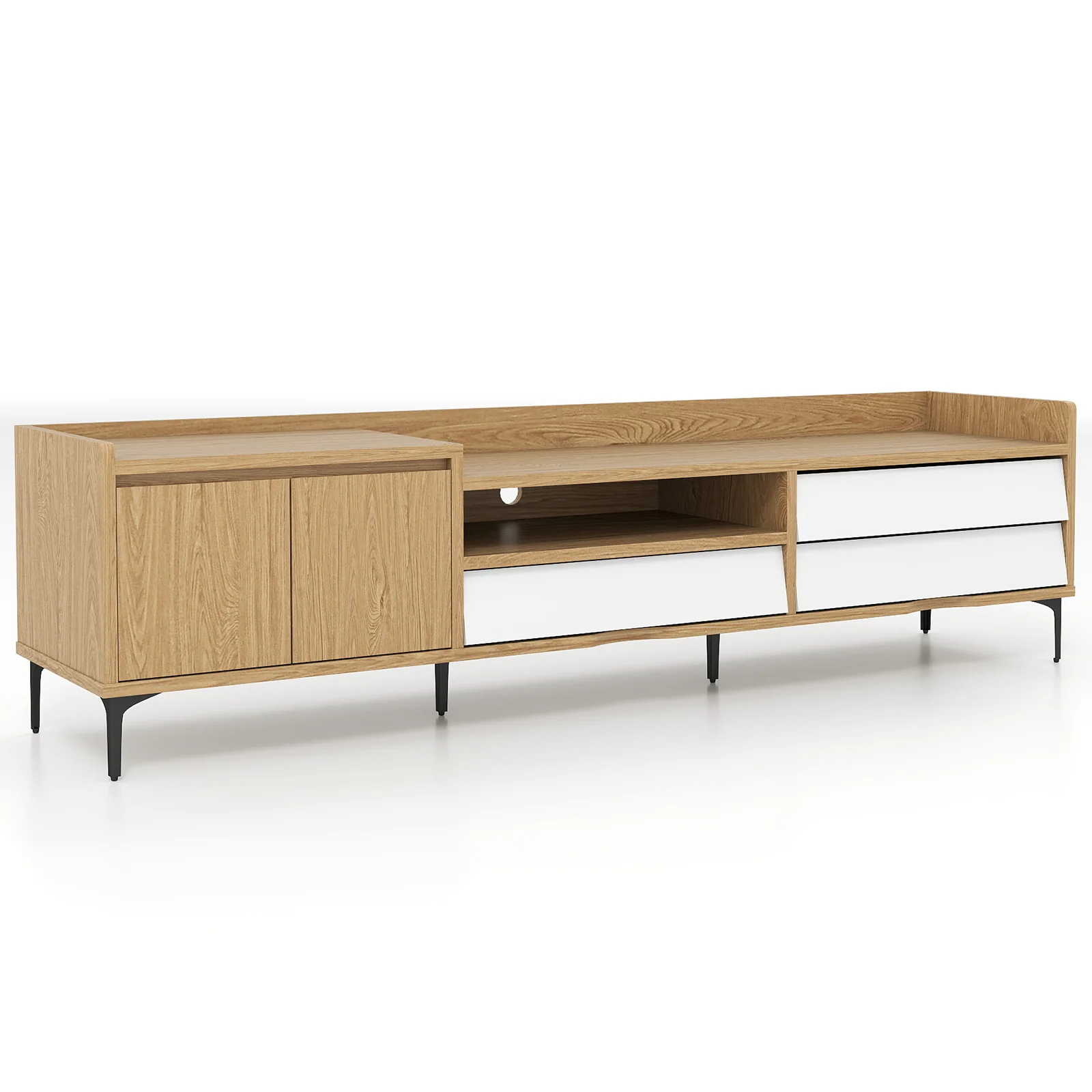 TV Stand for TVs up to 80 Inch Mid Century Modern Entertainment Center with Storage Cabinet, Natural - Image 5