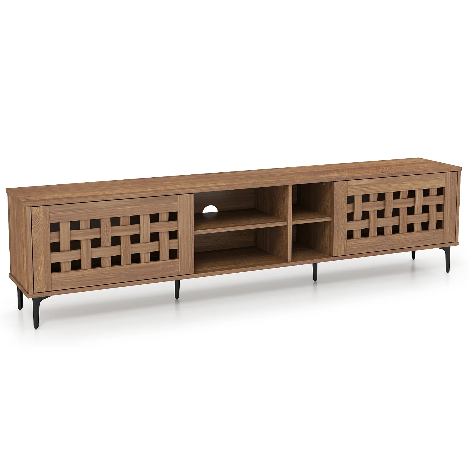 TV Stand for TVs up to 80" with 2 Doors and Storage Cabinets, Walnut - Image 4