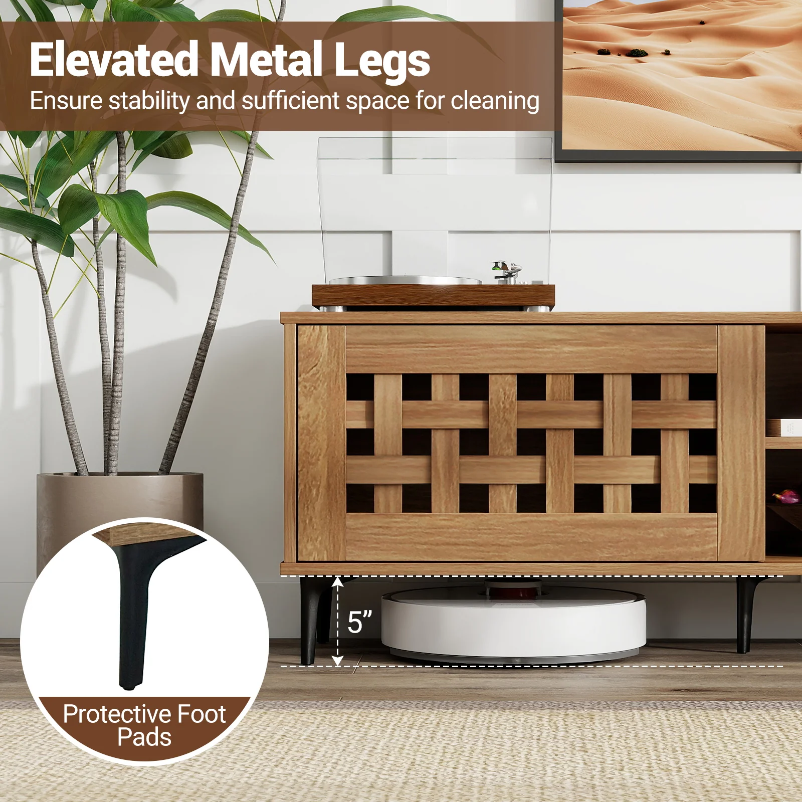 TV Stand for TVs up to 80" with 2 Doors and Storage Cabinets, Walnut - Image 9