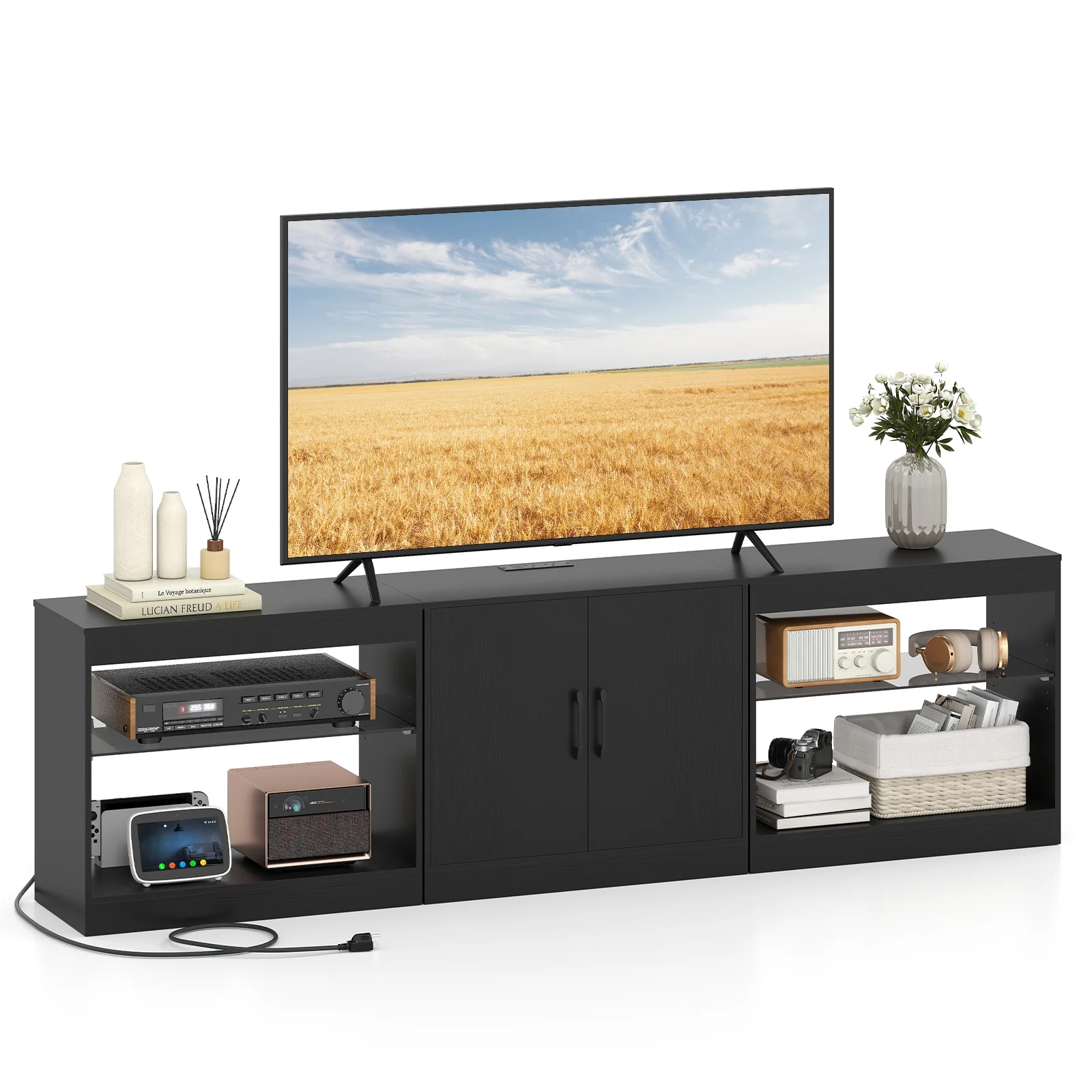 TV Stand for TVs up to 85 Inches LED Entertainment Center with Power Outlets, Black - Image 4