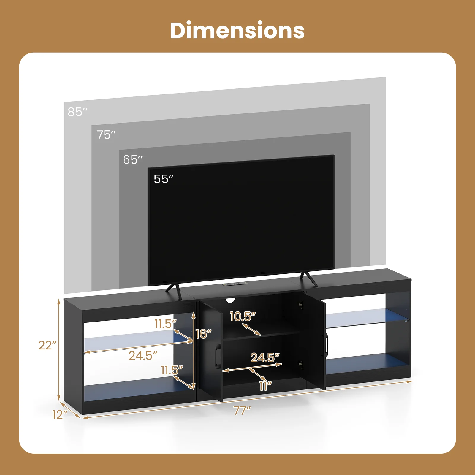 TV Stand for TVs up to 85 Inches LED Entertainment Center with Power Outlets, Black - Image 6