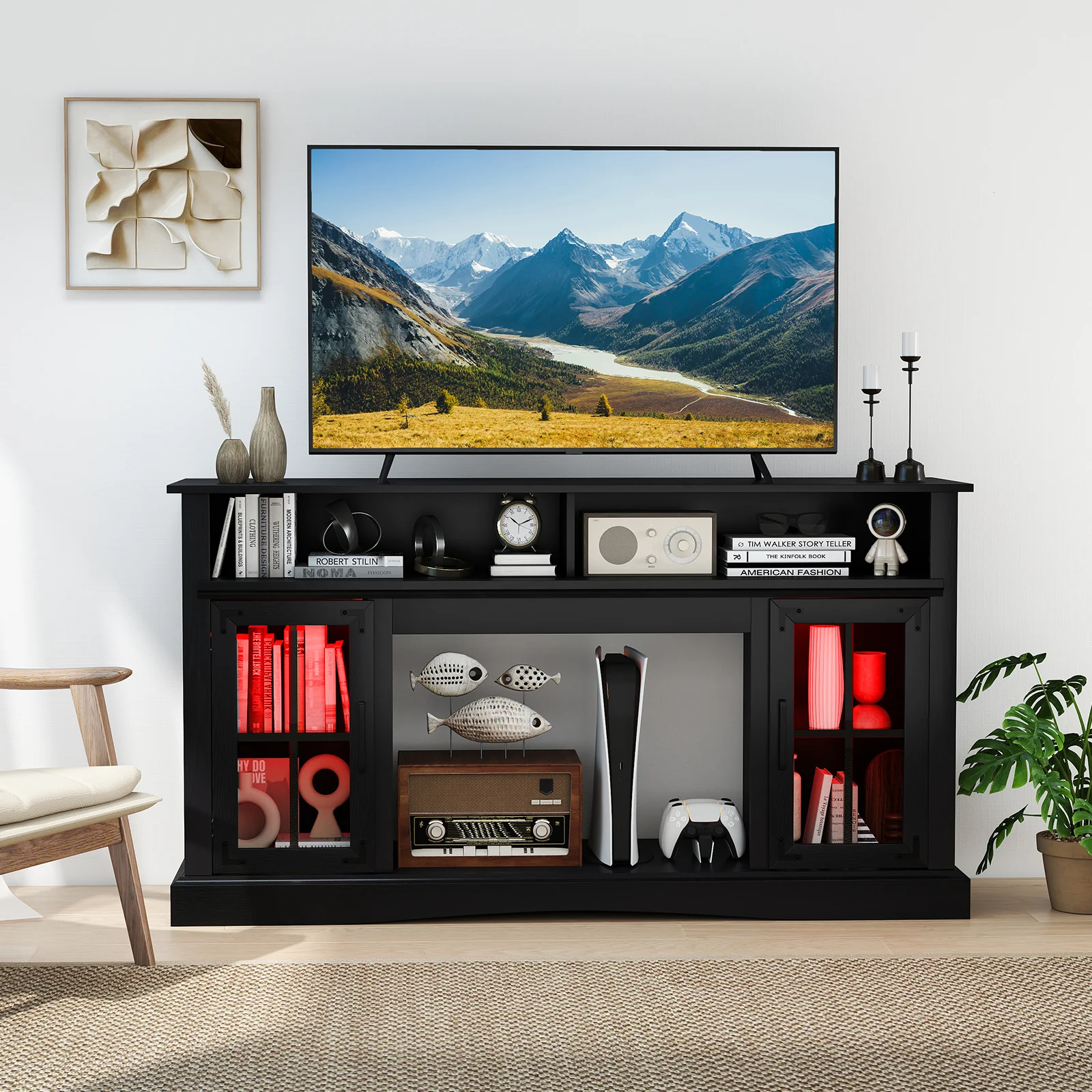 TV Stand With LED Lights, Remote Control, Black - Image 2