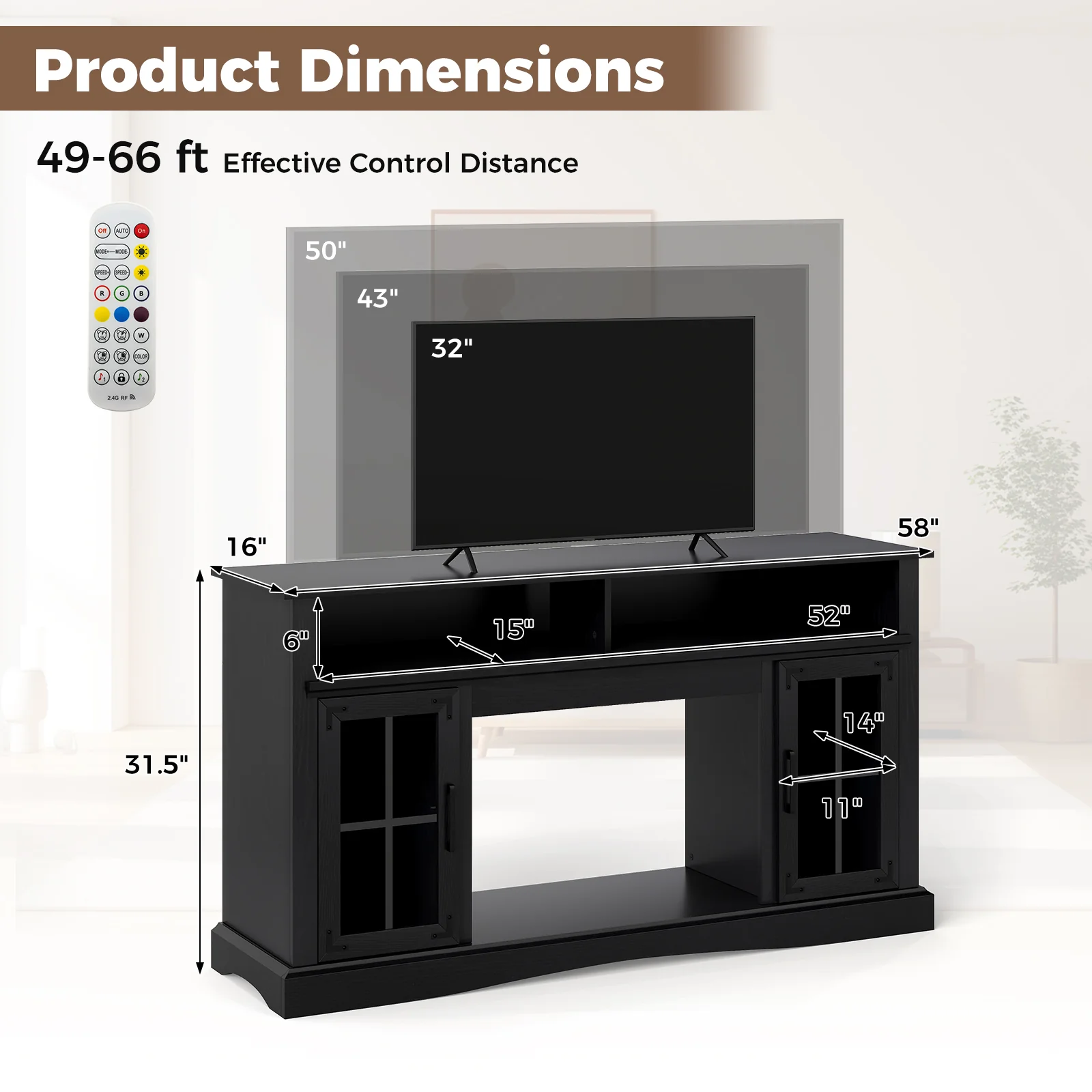 TV Stand With LED Lights, Remote Control, Black - Image 4