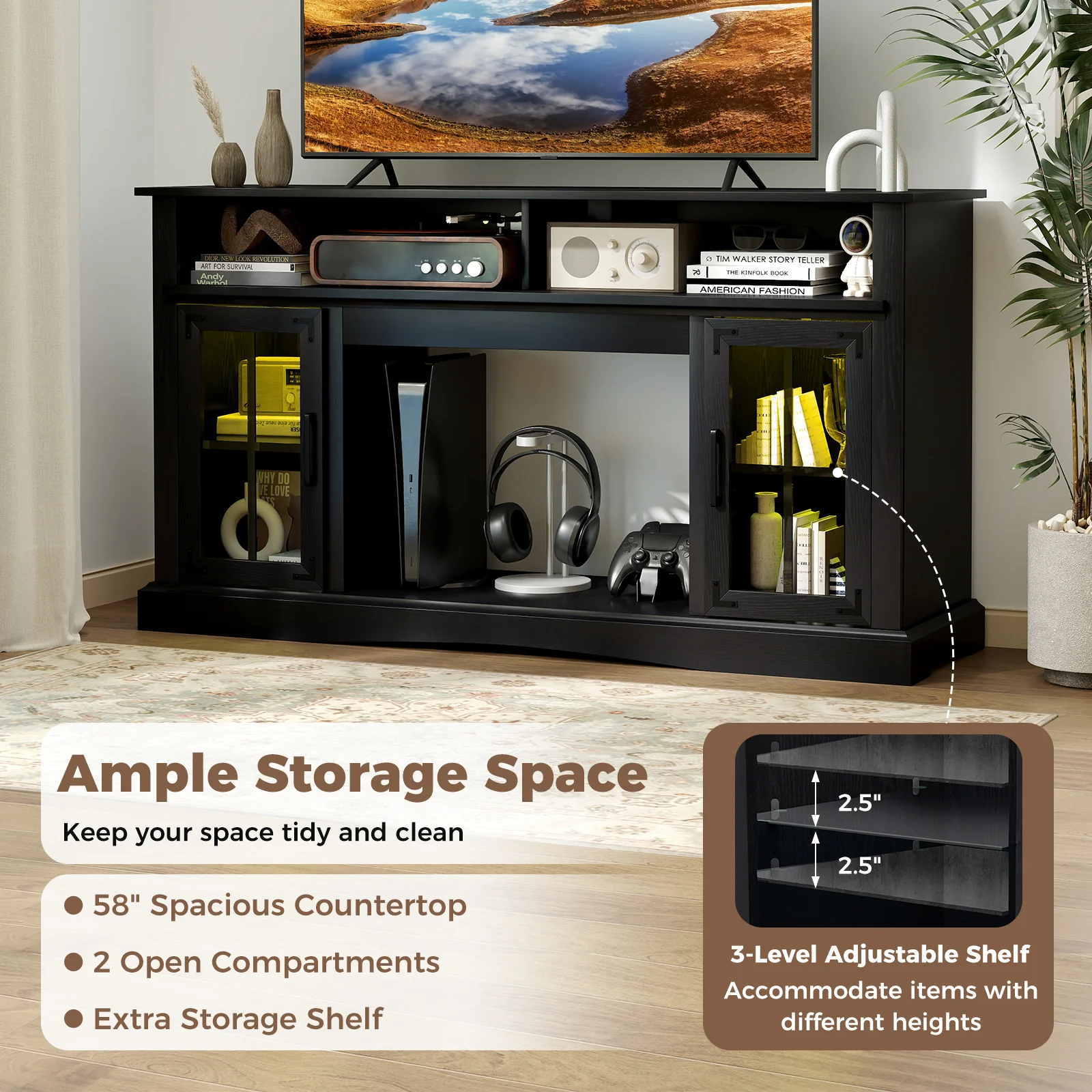 TV Stand With LED Lights, Remote Control, Black - Image 6