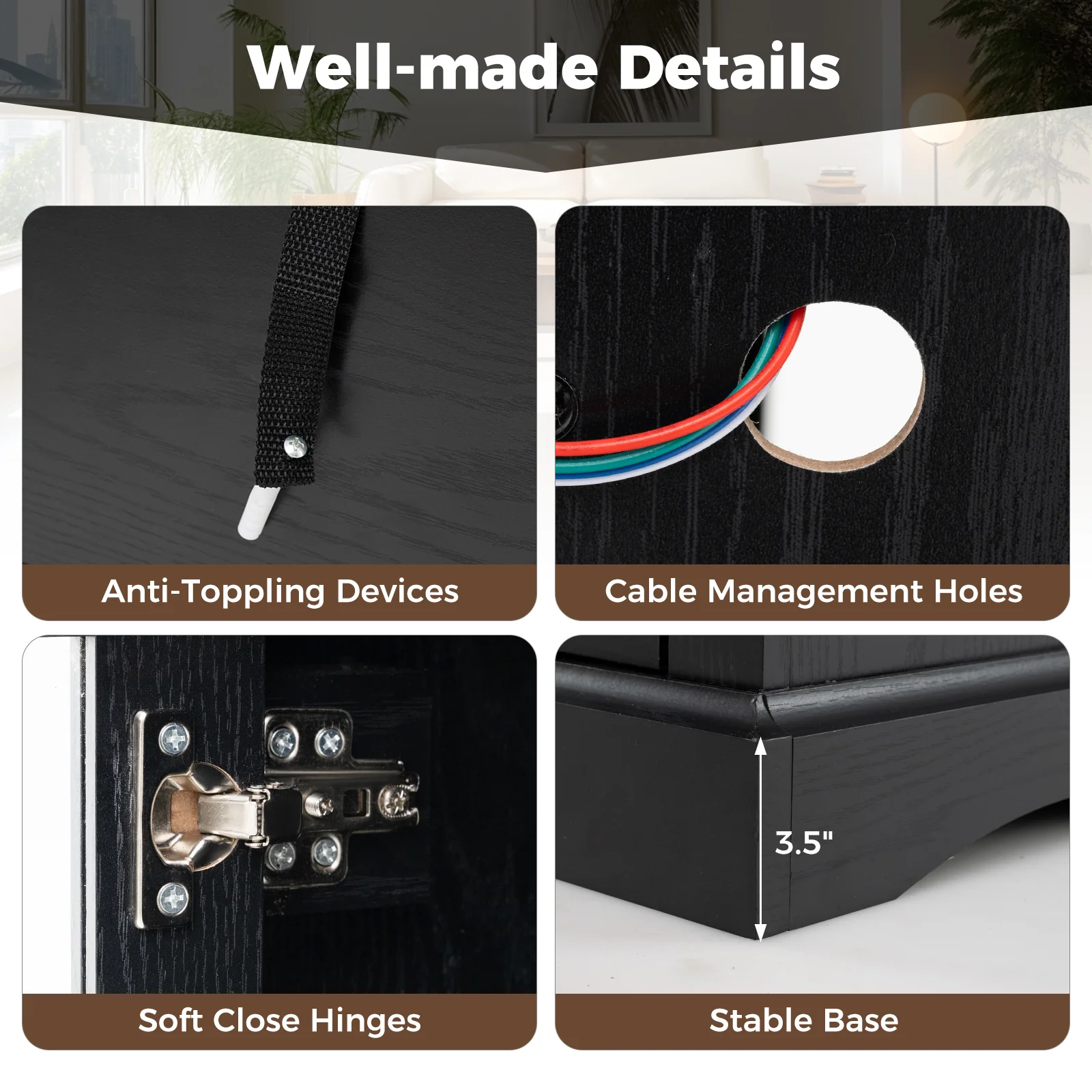TV Stand With LED Lights, Remote Control, Black - Image 9