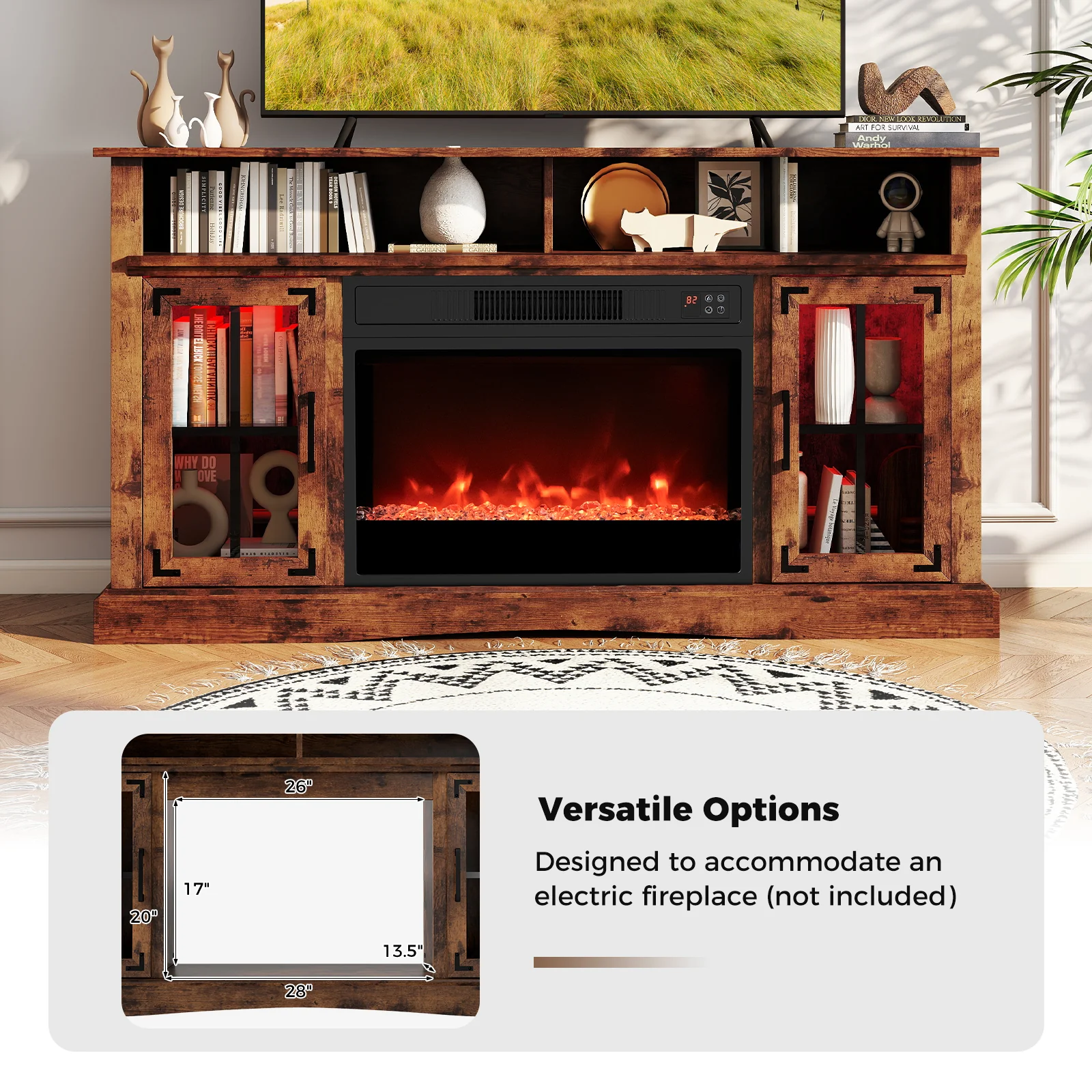 TV Stand With LED Lights, Remote Control, Rustic Brown - Image 8