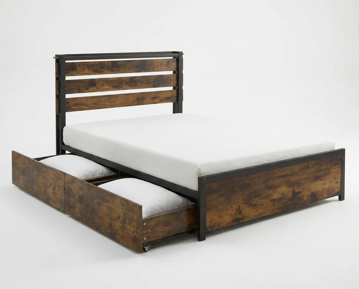 Twin Bed Frame With 4 Storage Drawers, Rustic Brown - Image 7