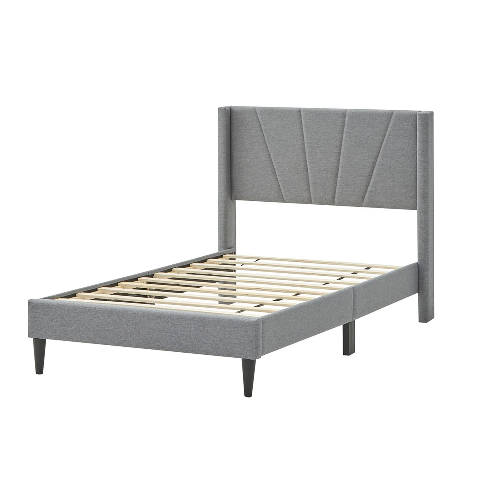 Twin Bed Frame With Linen Upholstered Wingback Headboard, Twin Size, Gray - Image 4
