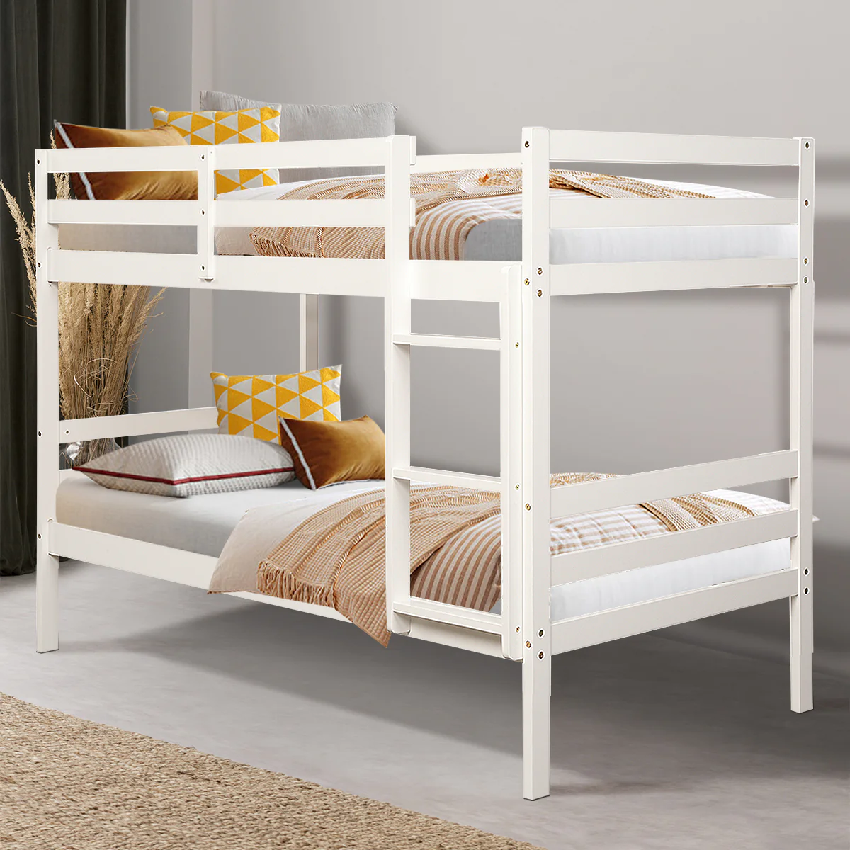 Twin Bunk Bed, Solid Hardwood, White - Image 3