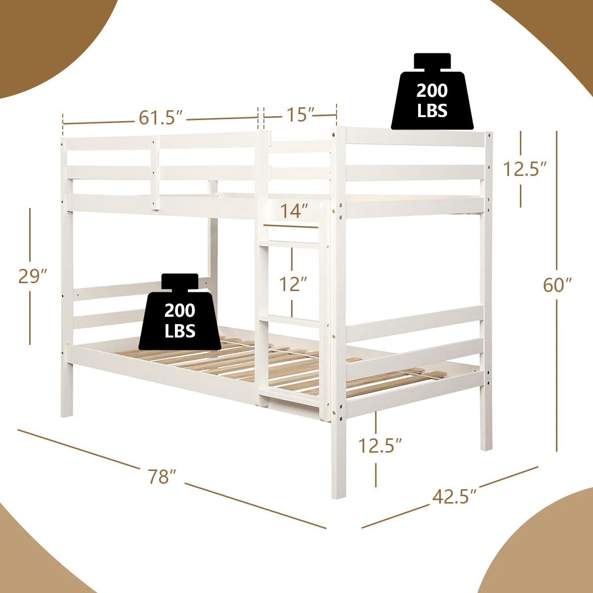 Twin Bunk Bed, Solid Hardwood, White - Image 6