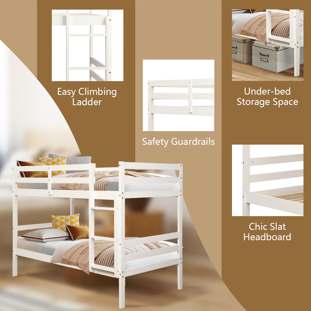 Twin Bunk Bed, Solid Hardwood, White - Image 8