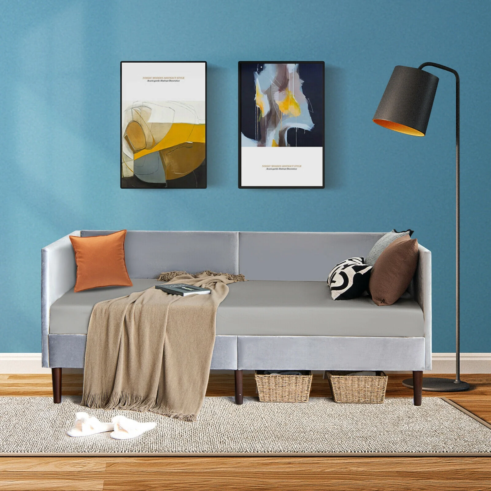 Twin Daybed, Heavy Duty Wooden Sofa Bed Frame, Gray - Image 7