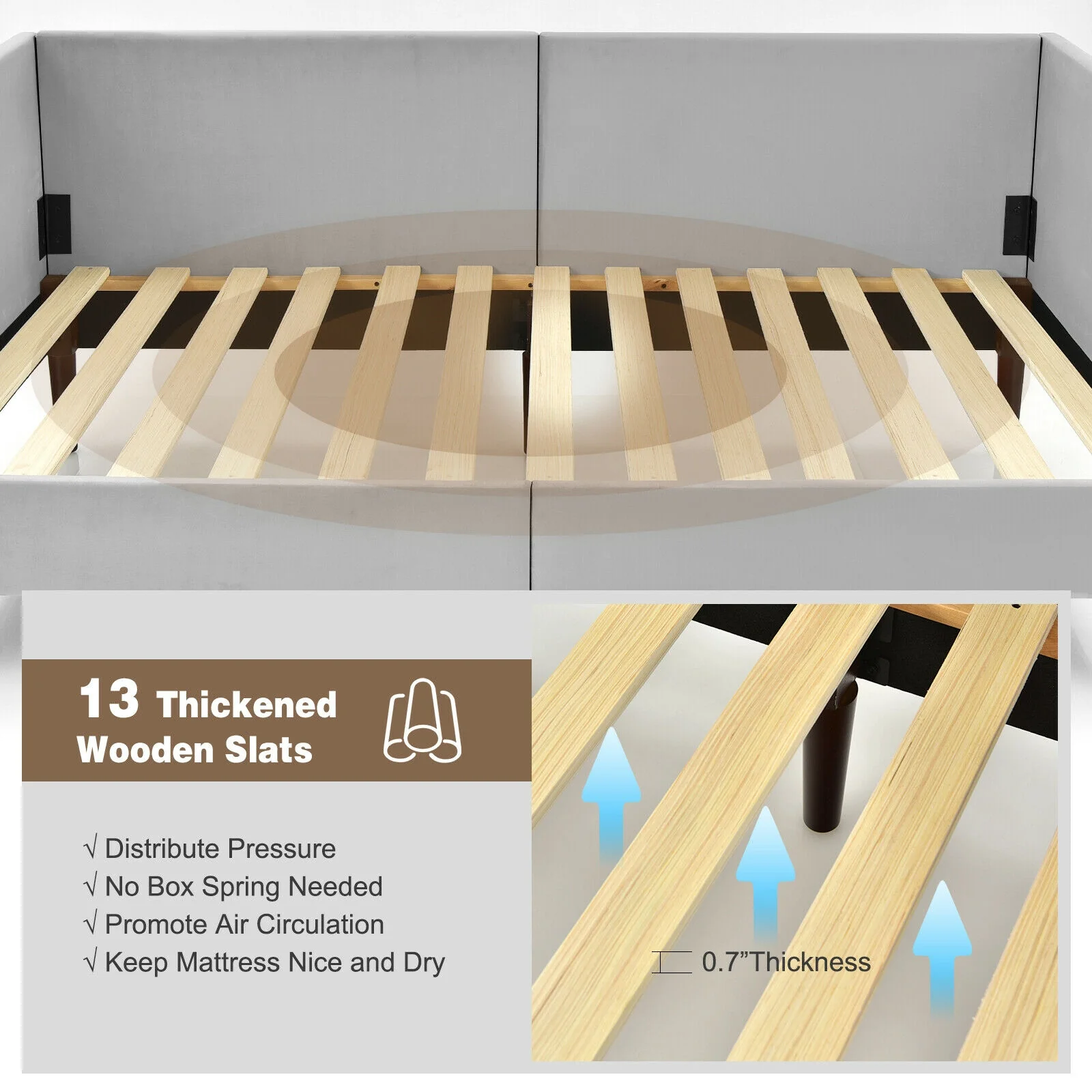 Twin Daybed, Heavy Duty Wooden Sofa Bed Frame, Gray - Image 8