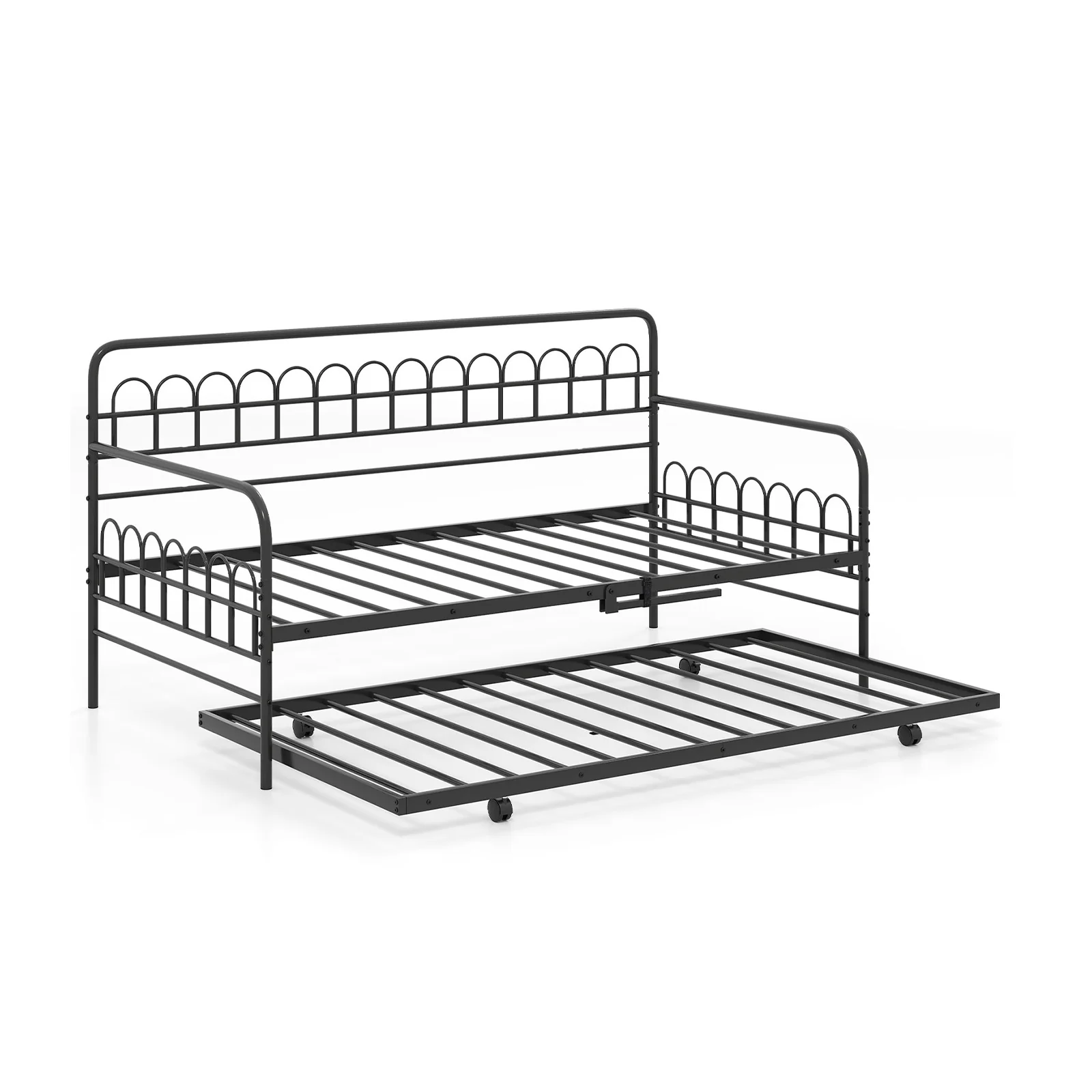 Twin Daybed with Curved Backrest and Armrests, Black