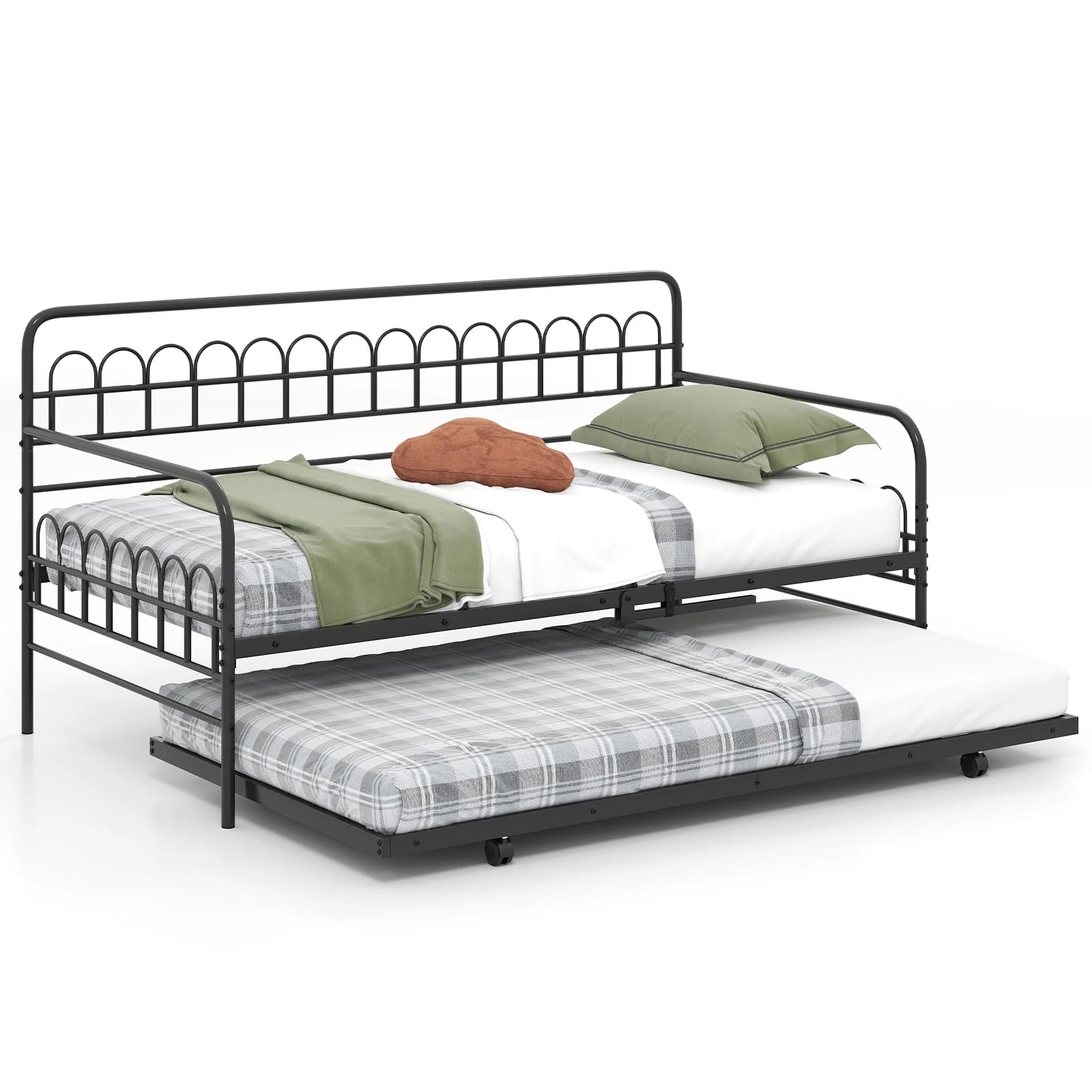 Twin Daybed with Curved Backrest and Armrests, Black - Image 5
