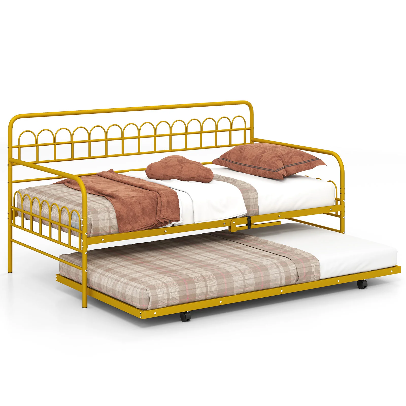 Twin Daybed With Curved Backrest, Armrests, Gold - Image 4