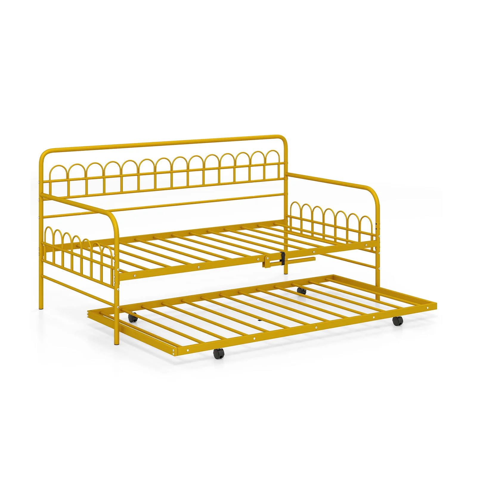 Twin Daybed With Curved Backrest, Armrests, Gold - Image 5