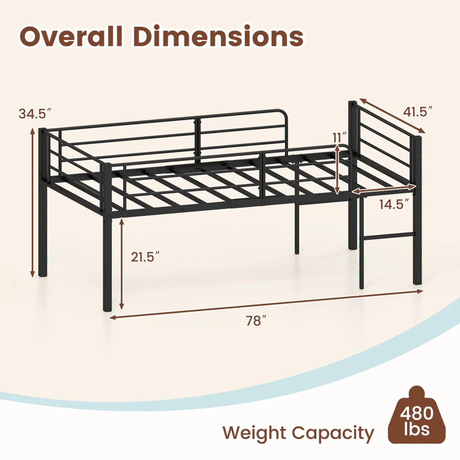 Twin Low Loft Bed with Guardrails & 2 Ladders, Black - Image 4