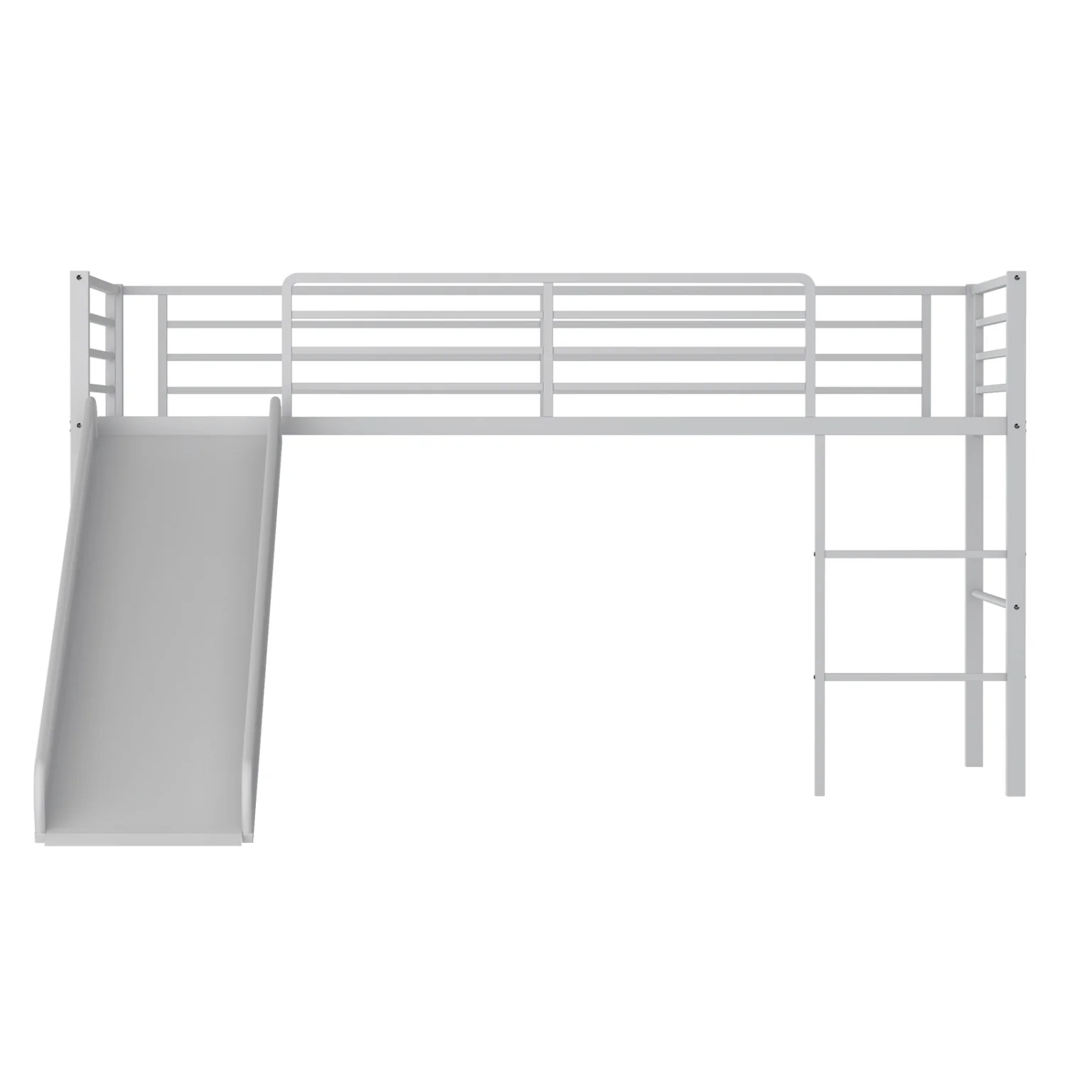 Twin Metal Loft Bed With Slide, Safety Guardrails, Built-in Ladder, Silver
