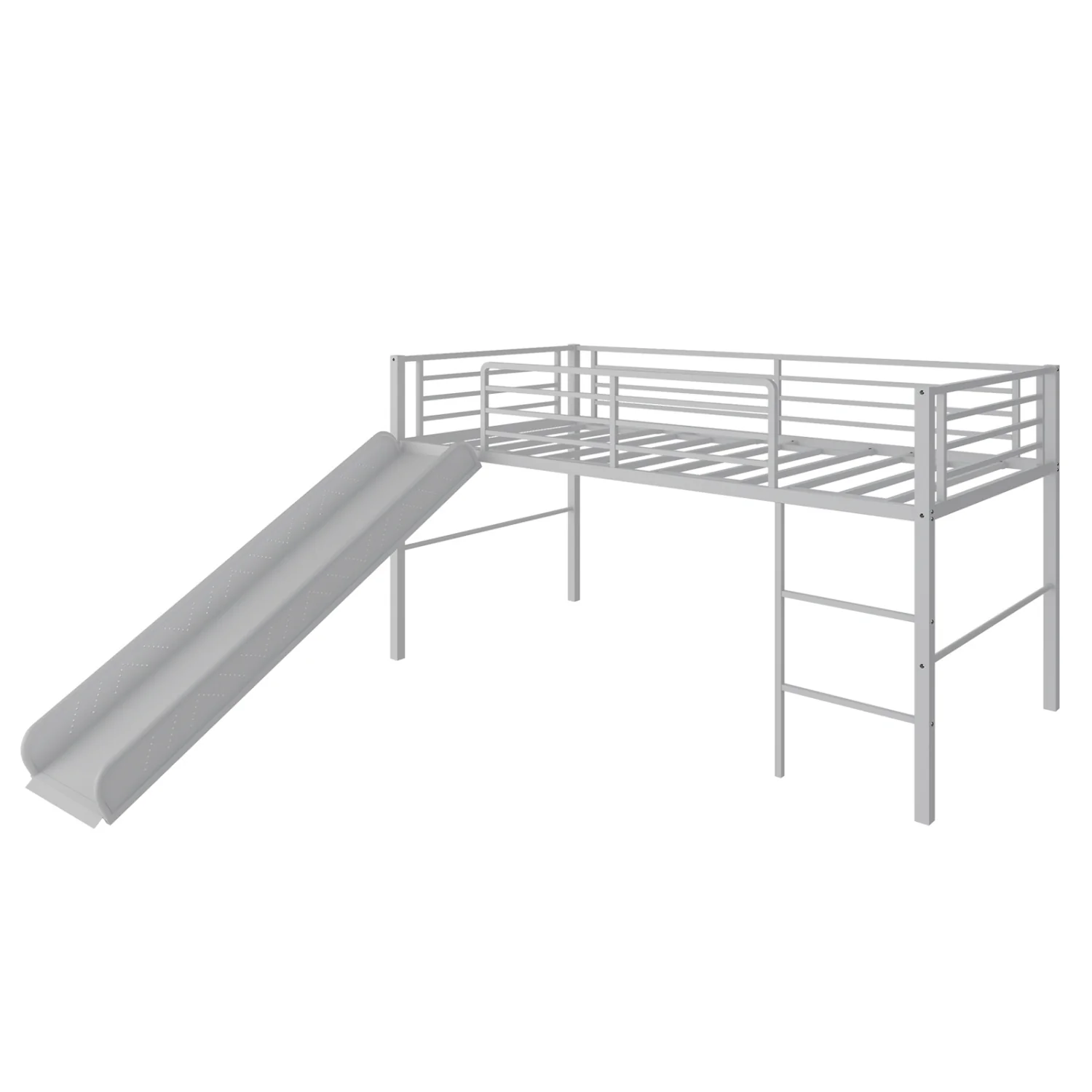 Twin Metal Loft Bed With Slide, Safety Guardrails, Built-in Ladder, Silver - Image 5