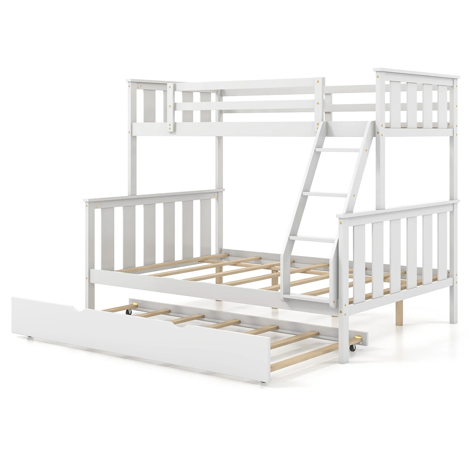 Twin Over Full Bunk Bed With Trundle, Ladder, White - Image 5