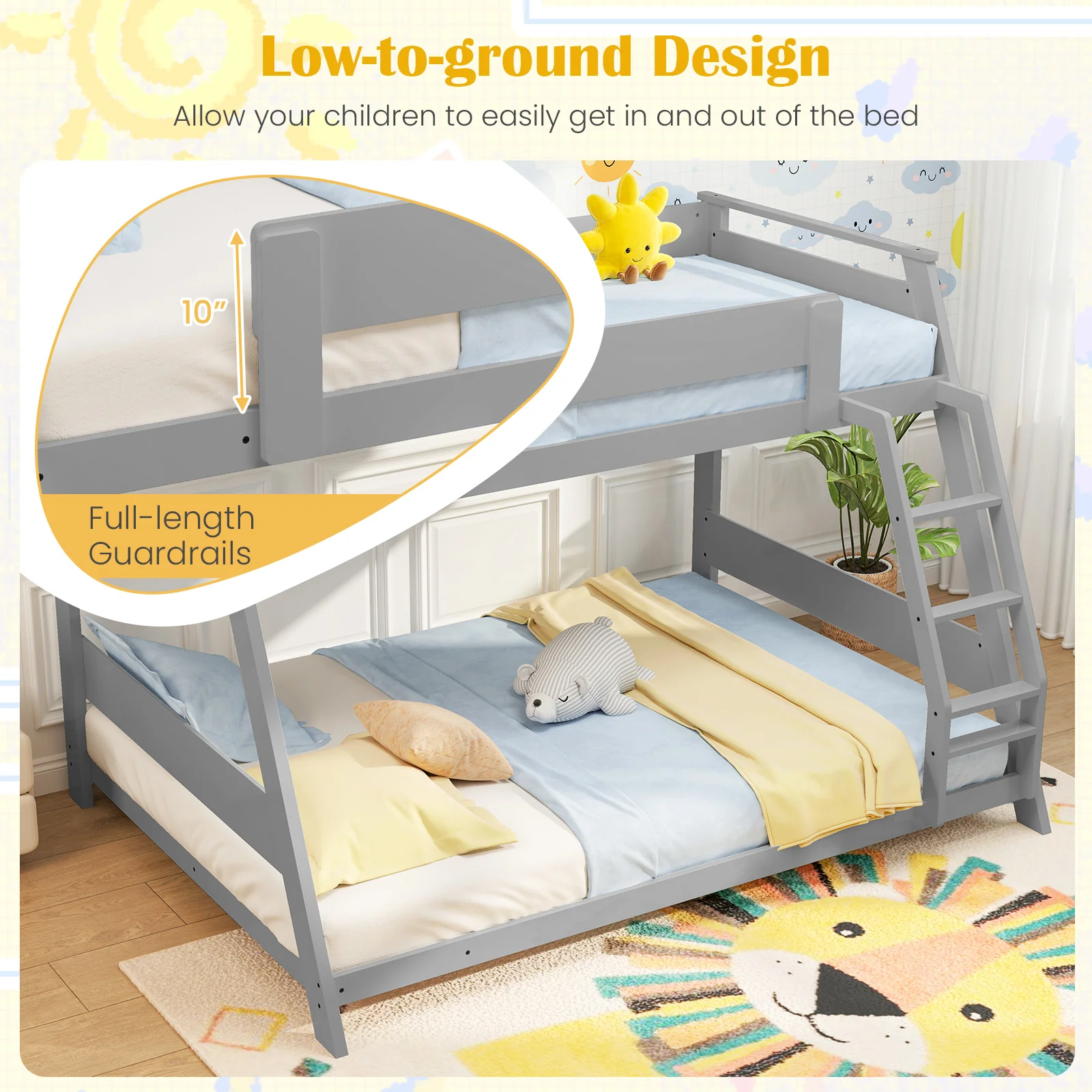 Twin Over Full Low Bunk Bed, Gray - Image 10