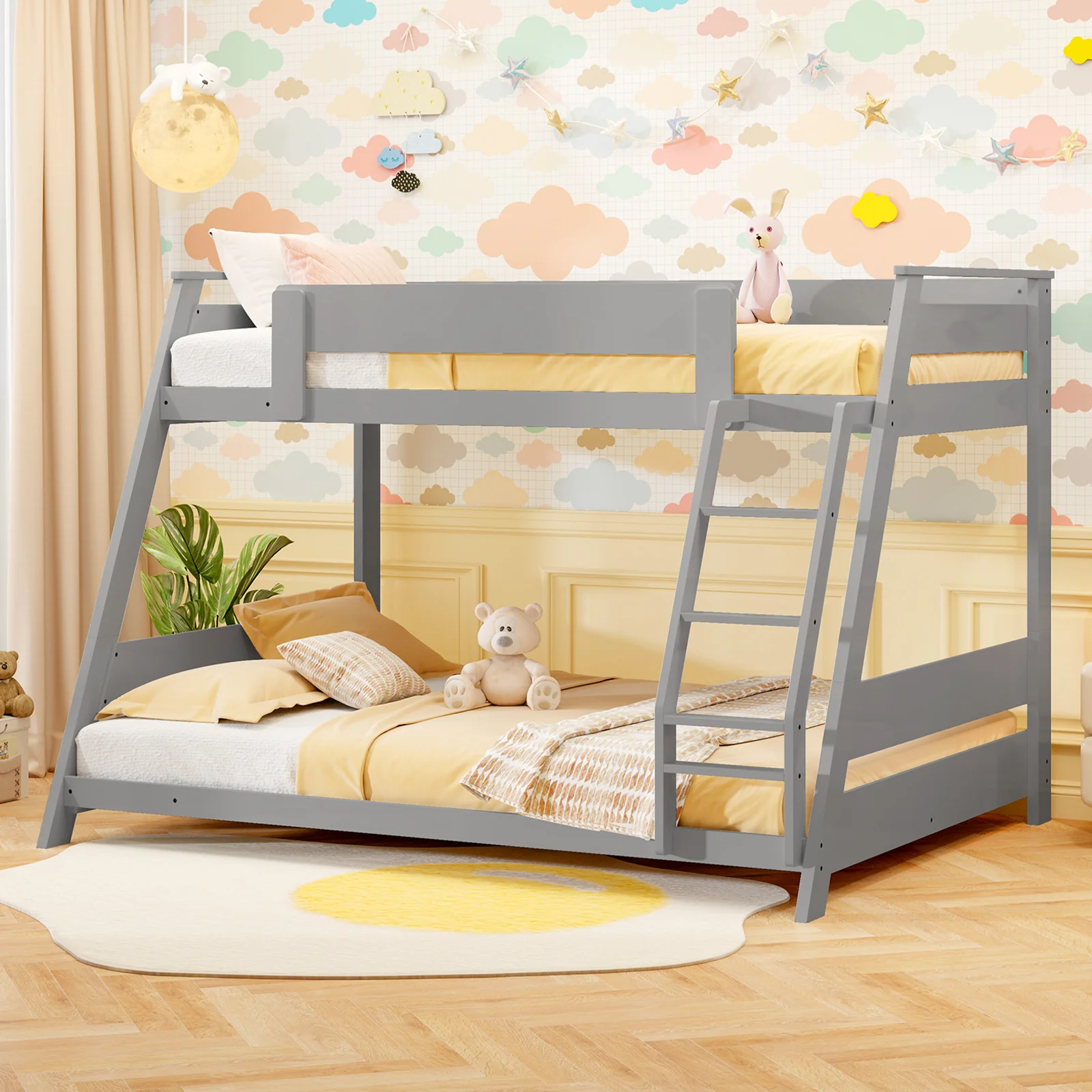 Twin Over Full Low Bunk Bed, Gray - Image 2