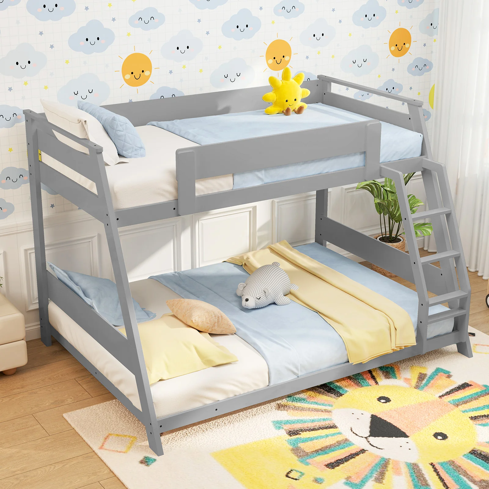 Twin Over Full Low Bunk Bed, Gray - Image 3