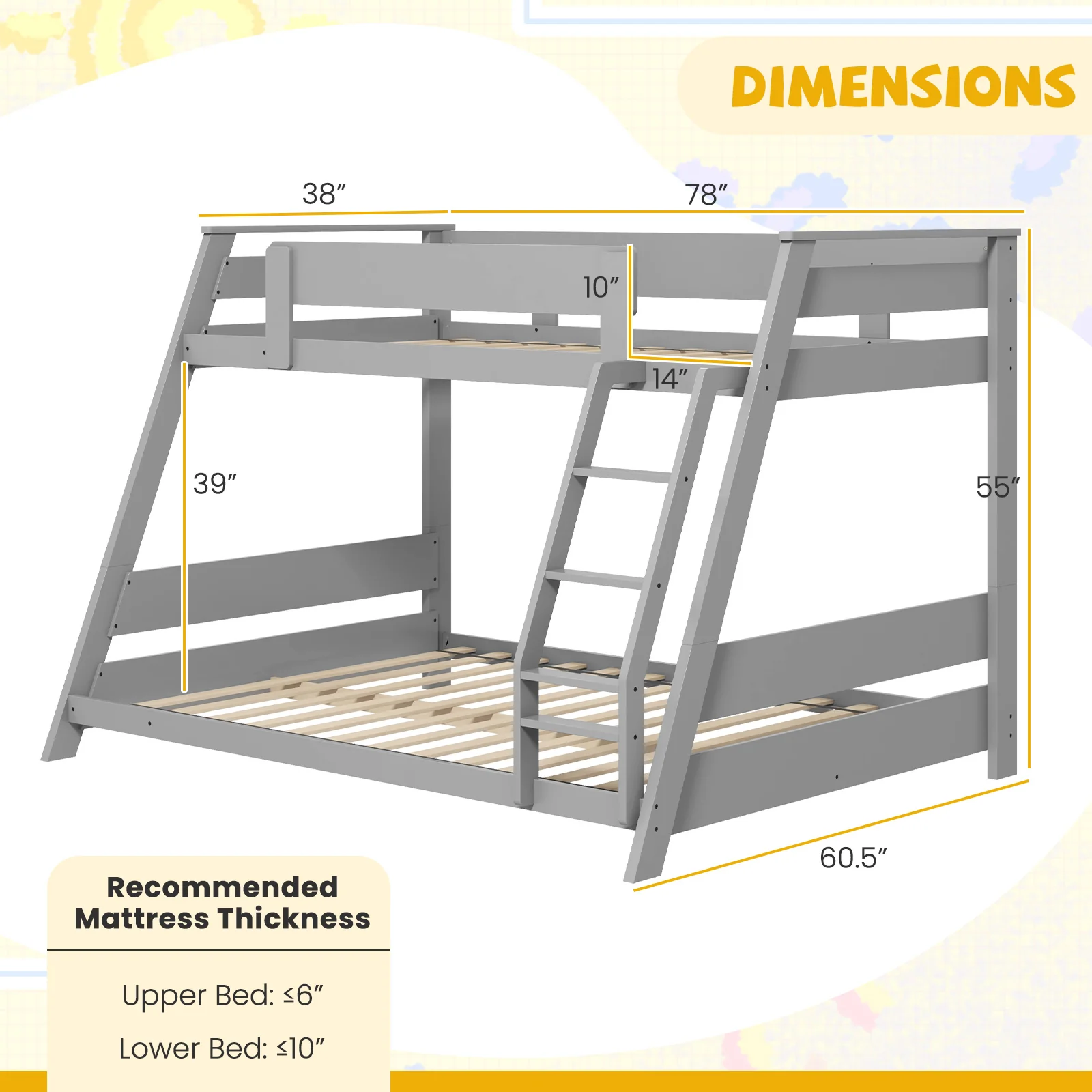 Twin Over Full Low Bunk Bed, Gray - Image 5