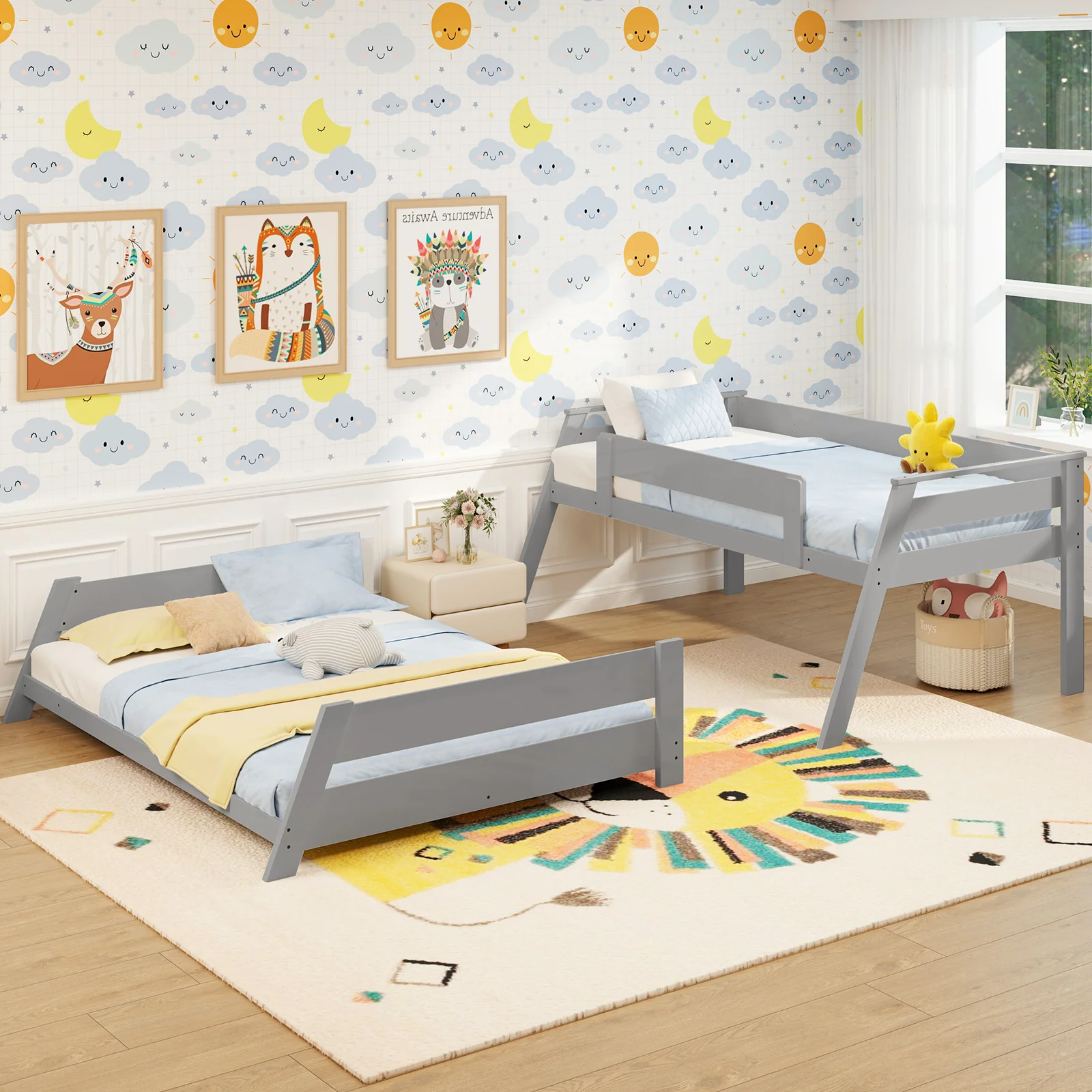 Twin Over Full Low Bunk Bed, Gray - Image 7