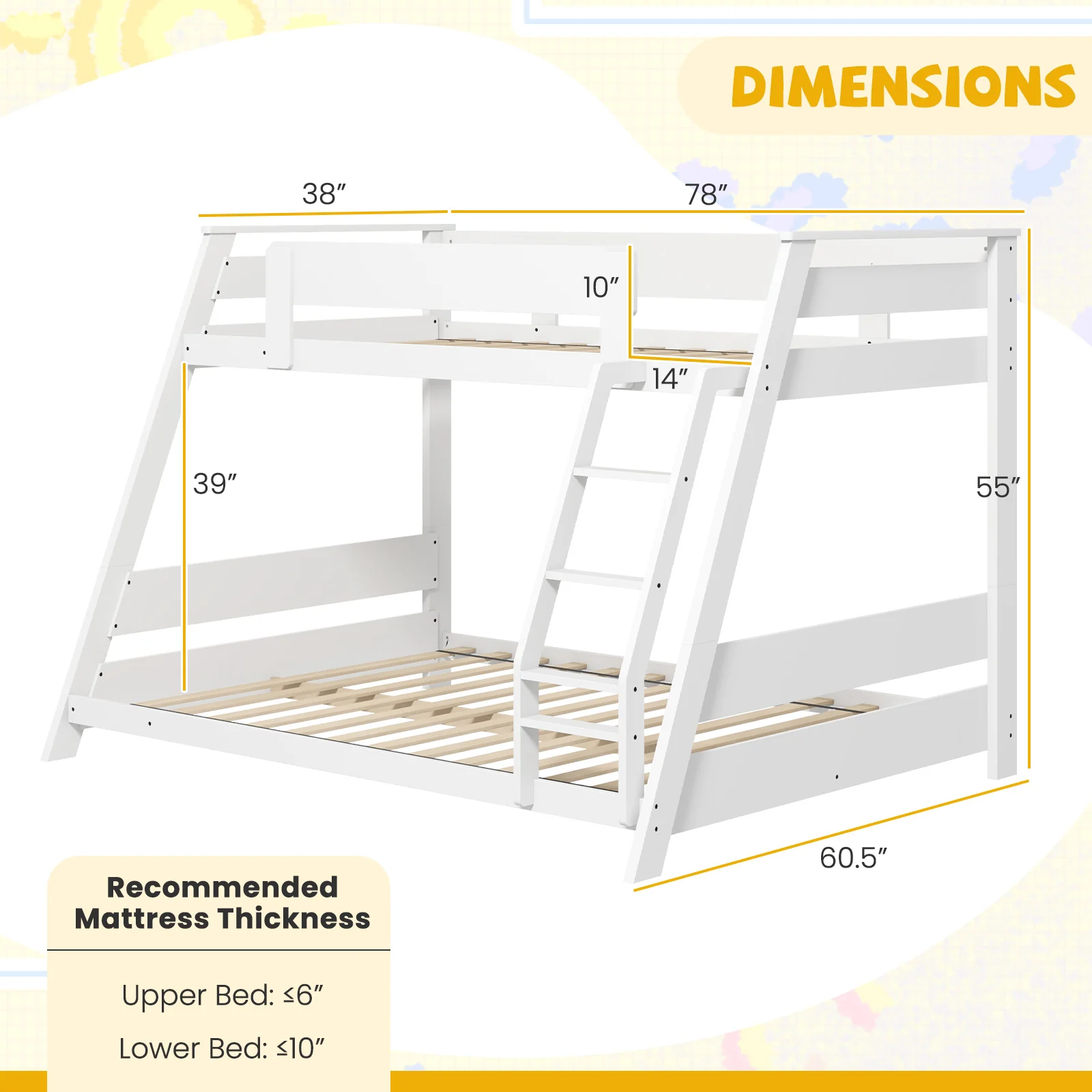 Twin Over Full Low Bunk Bed, Reversible Ladder, White - Image 5