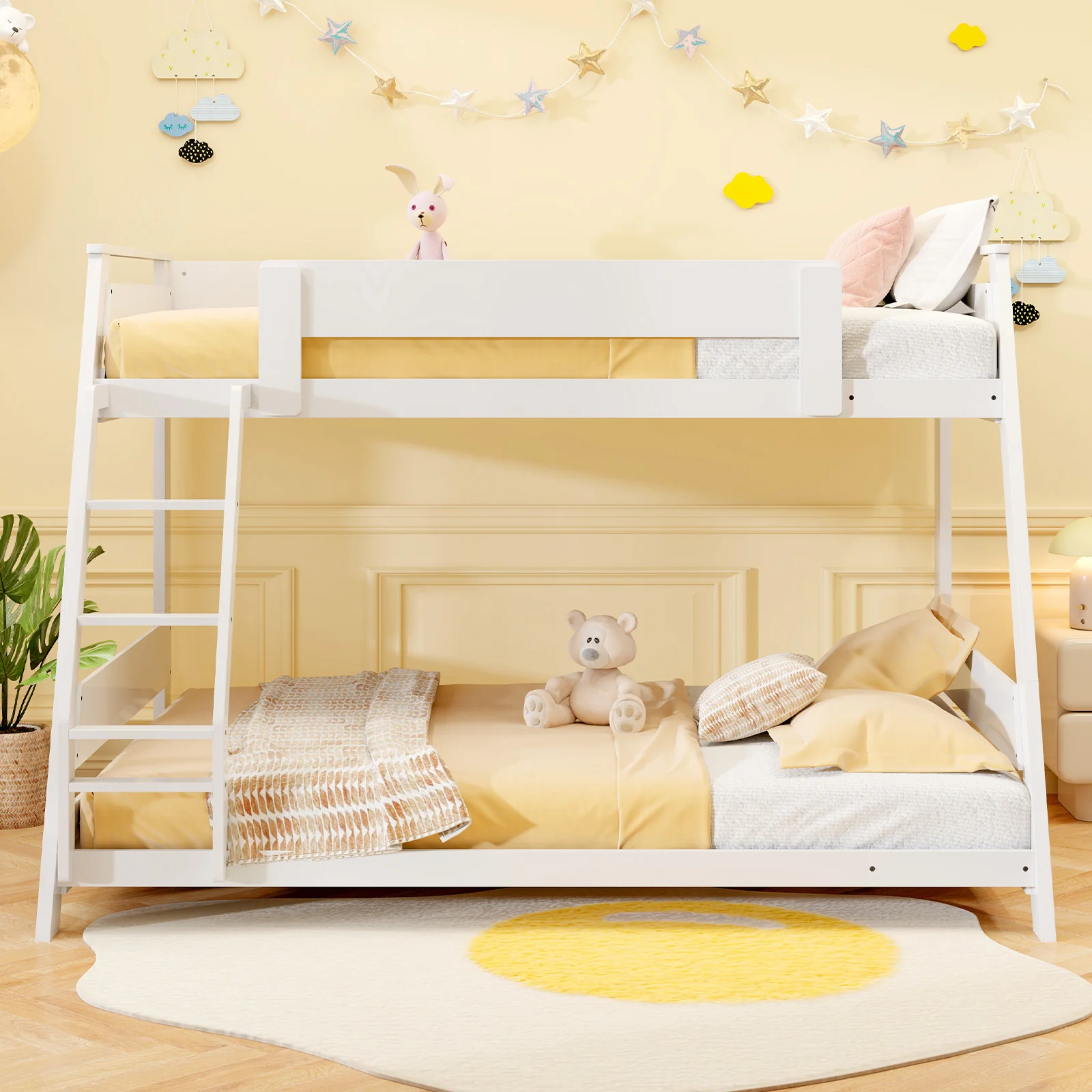 Twin Over Full Low Bunk Bed, Reversible Ladder, White - Image 6