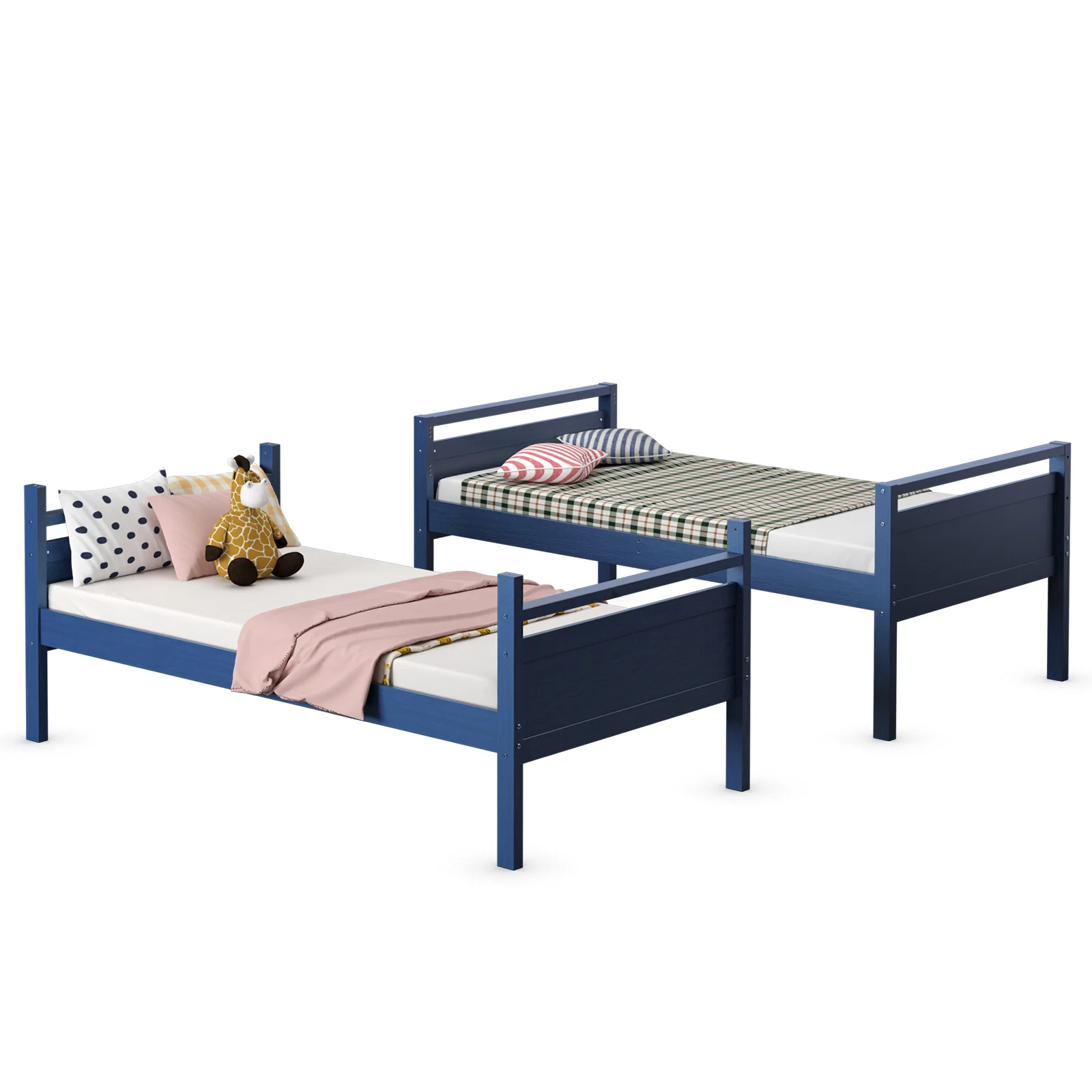 Twin Over Twin Bunk Bed, Convertible To 2 Beds, Wooden, Navy - Image 10
