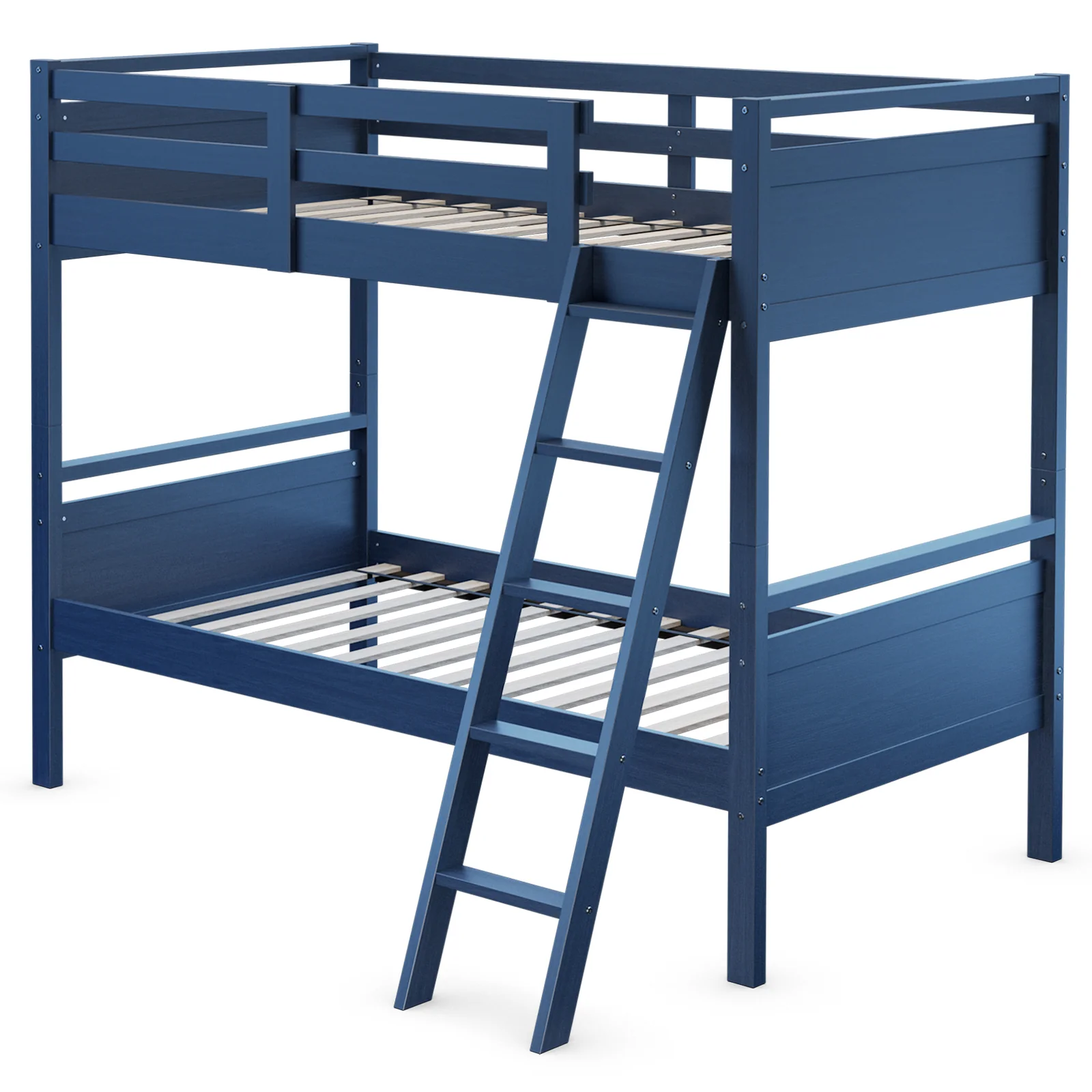 Twin Over Twin Bunk Bed, Convertible To 2 Beds, Wooden, Navy - Image 4