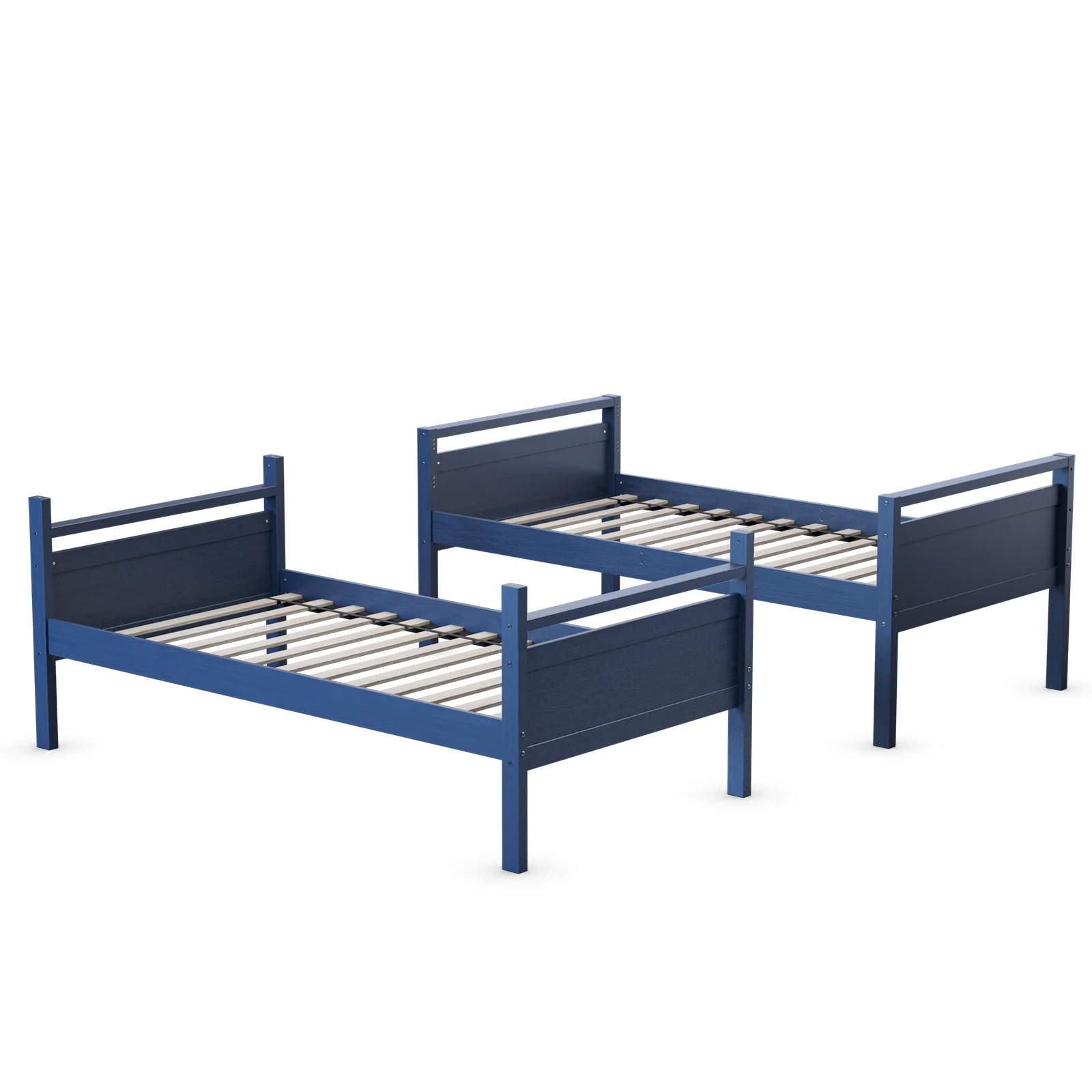 Twin Over Twin Bunk Bed, Convertible To 2 Beds, Wooden, Navy - Image 5