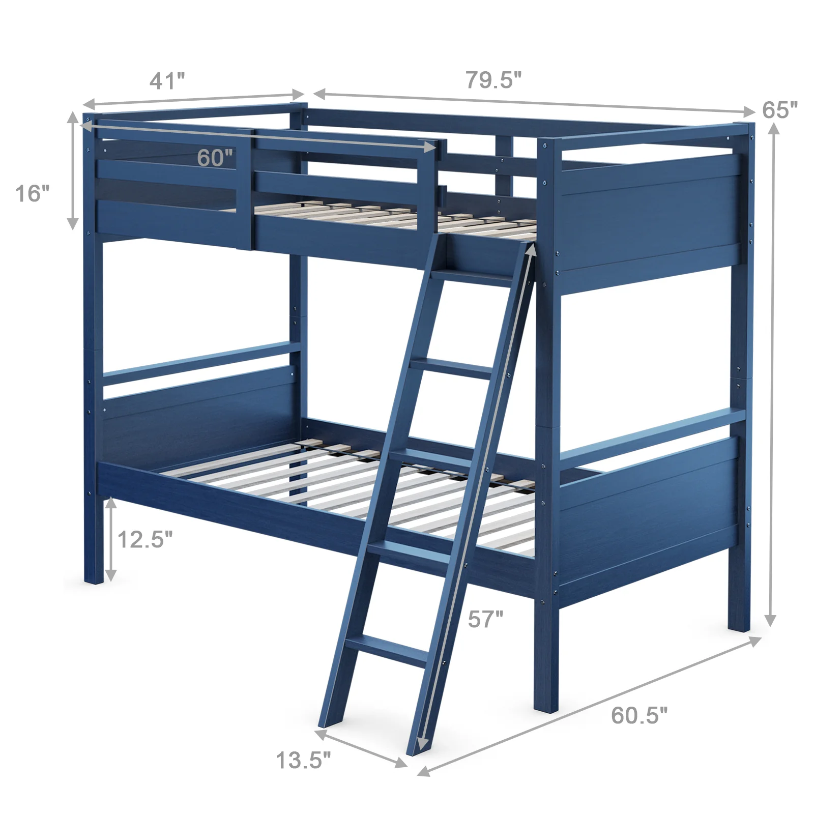 Twin Over Twin Bunk Bed, Convertible To 2 Beds, Wooden, Navy - Image 6