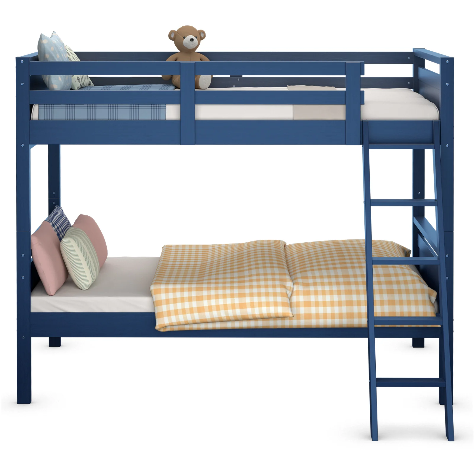 Twin Over Twin Bunk Bed, Convertible To 2 Beds, Wooden, Navy - Image 8