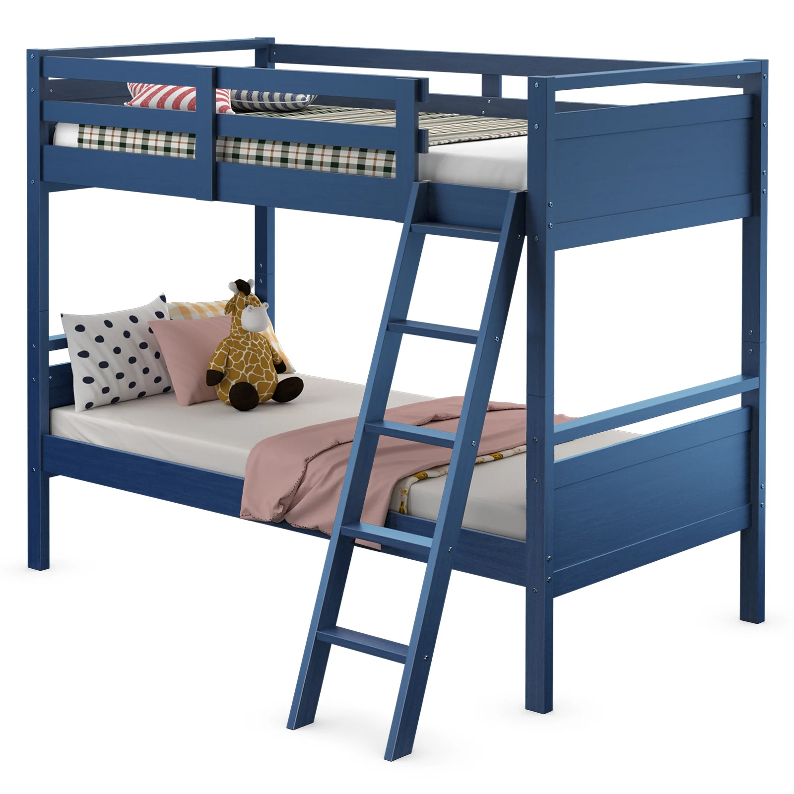Twin Over Twin Bunk Bed, Convertible To 2 Beds, Wooden, Navy - Image 9