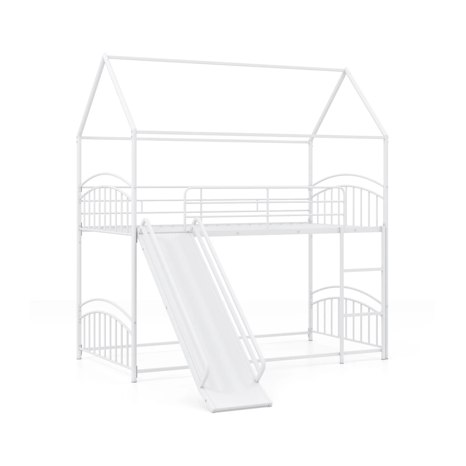 Twin Over Twin Bunk Bed with Metal Slats, White