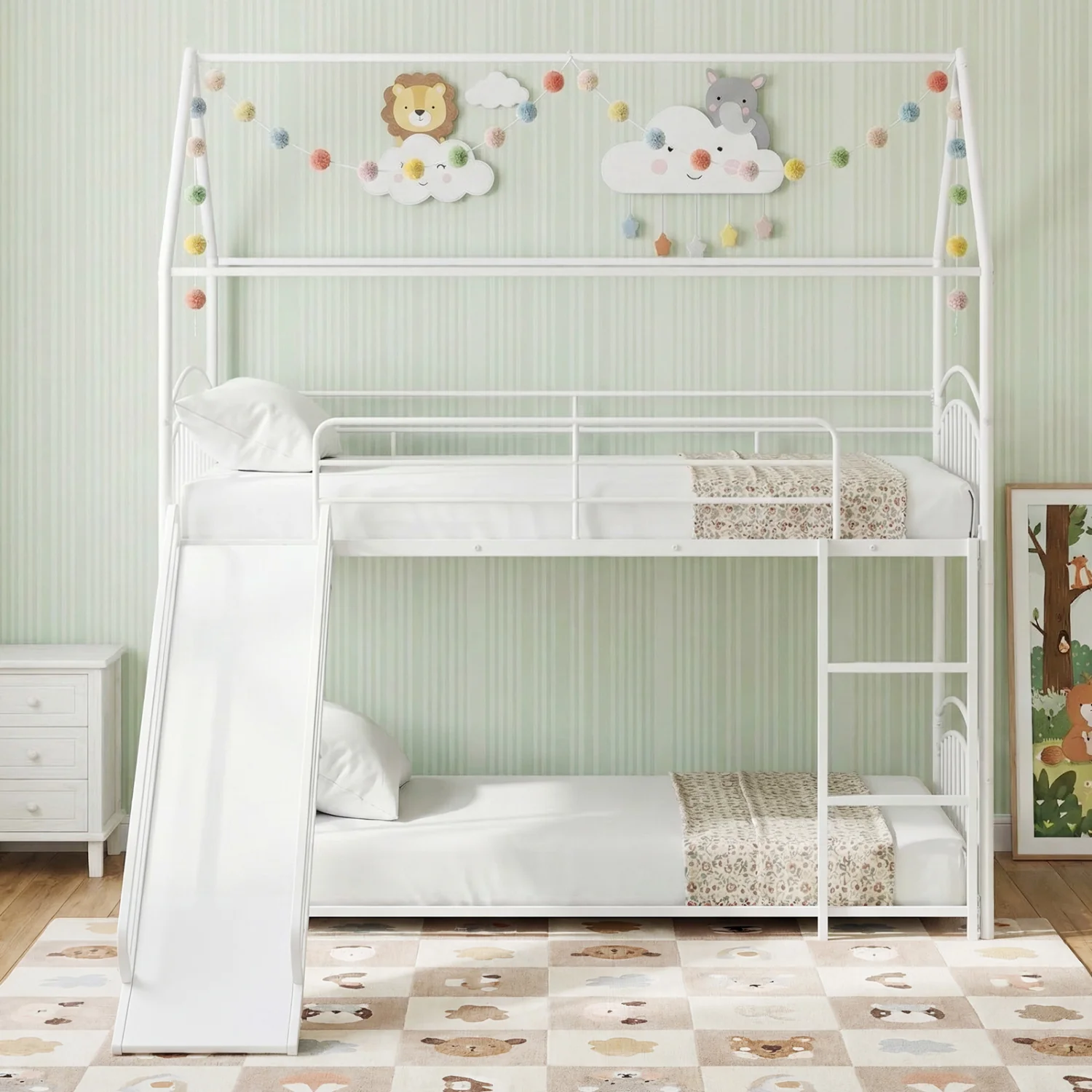 Twin Over Twin Bunk Bed with Metal Slats, White - Image 5