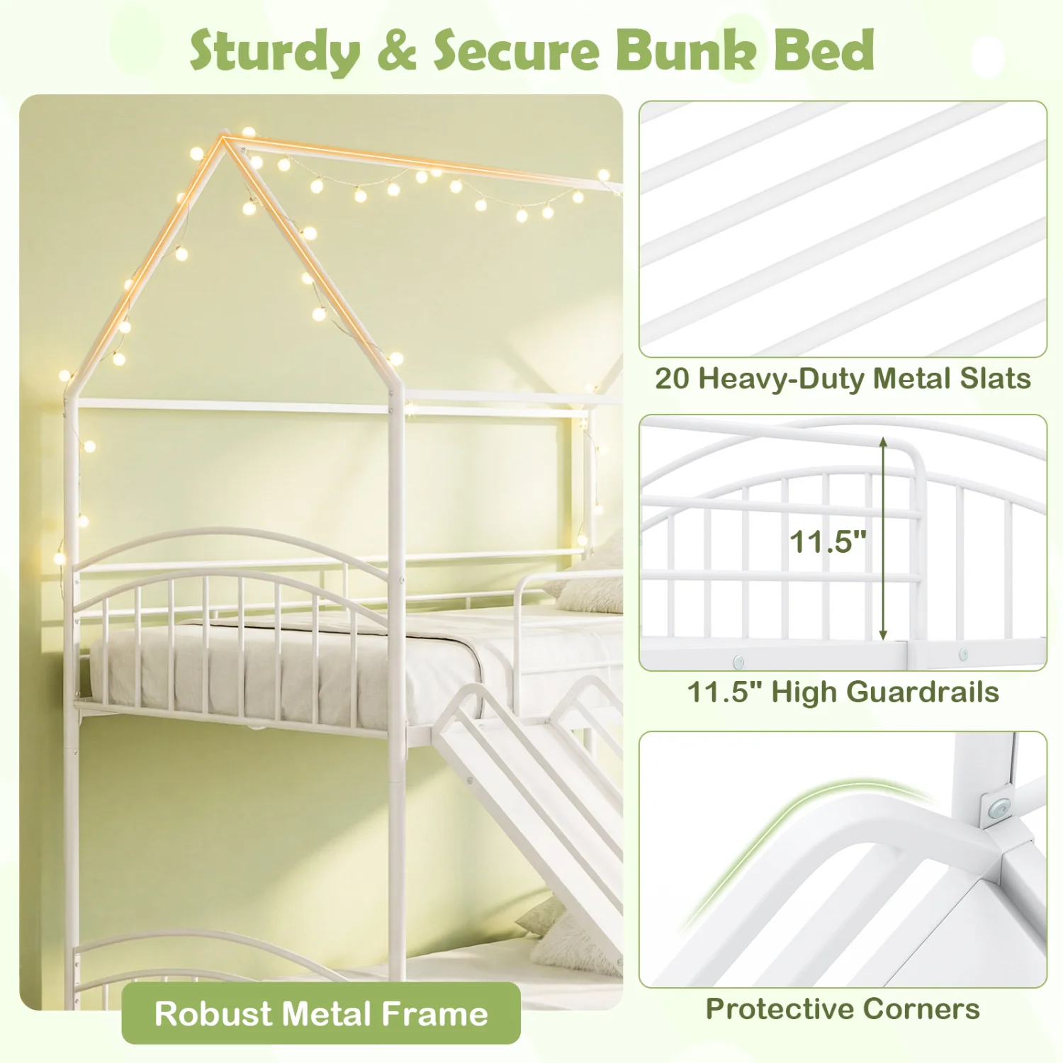 Twin Over Twin Bunk Bed with Metal Slats, White - Image 8