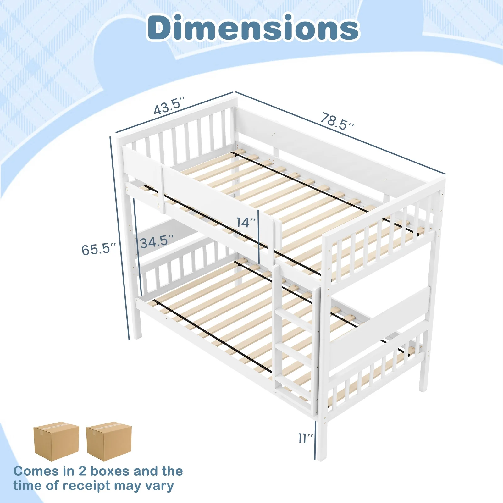 Twin Over Twin Bunk Bed, With Ladder And Guardrails, White - Image 6